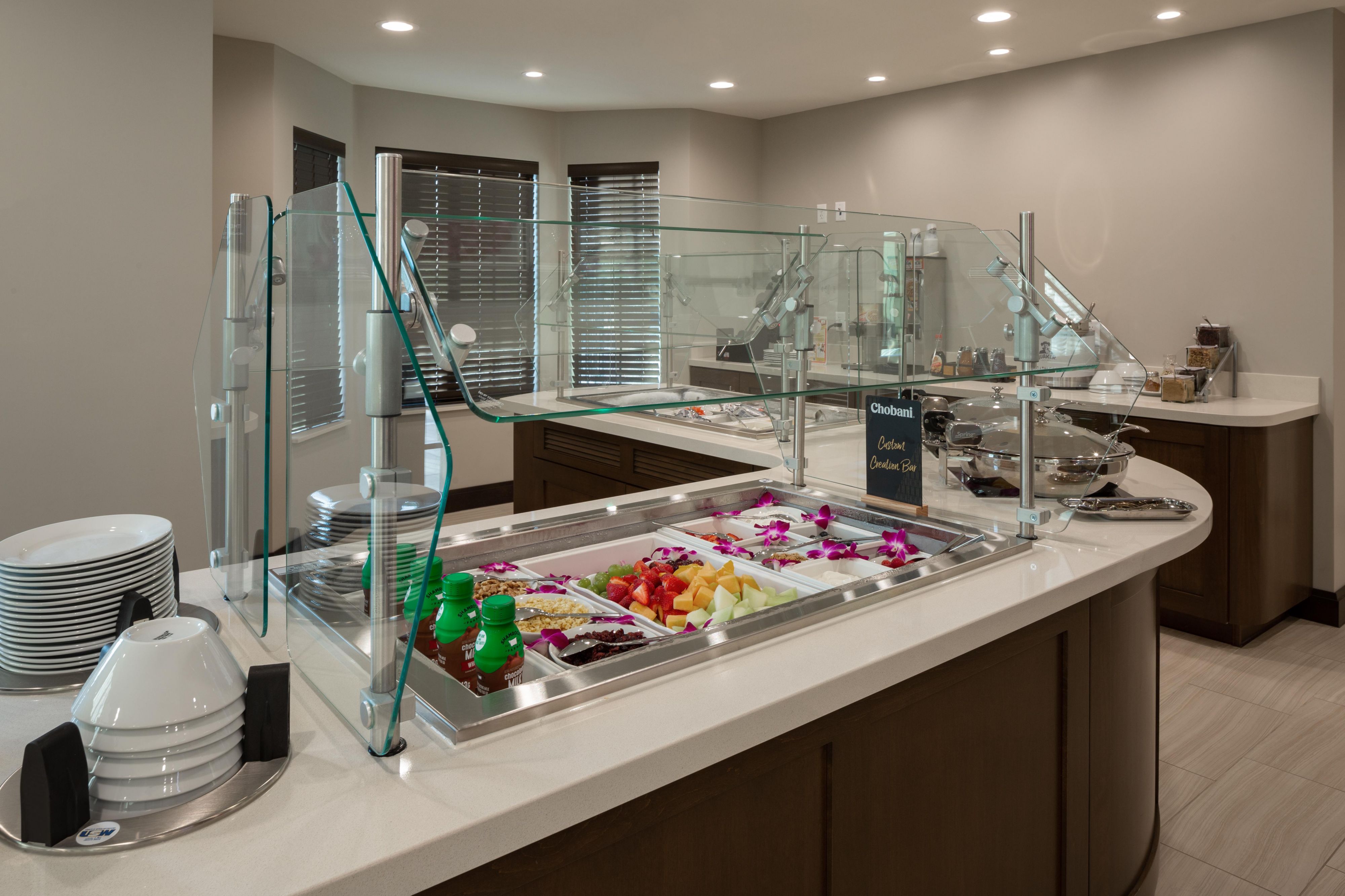 Start your morning off right with our complimentary hot breakfast buffet served daily, Monday-Friday from 6:30 AM to 9:30 AM and Saturday-Sunday from 7:30 AM to 10:30 AM.