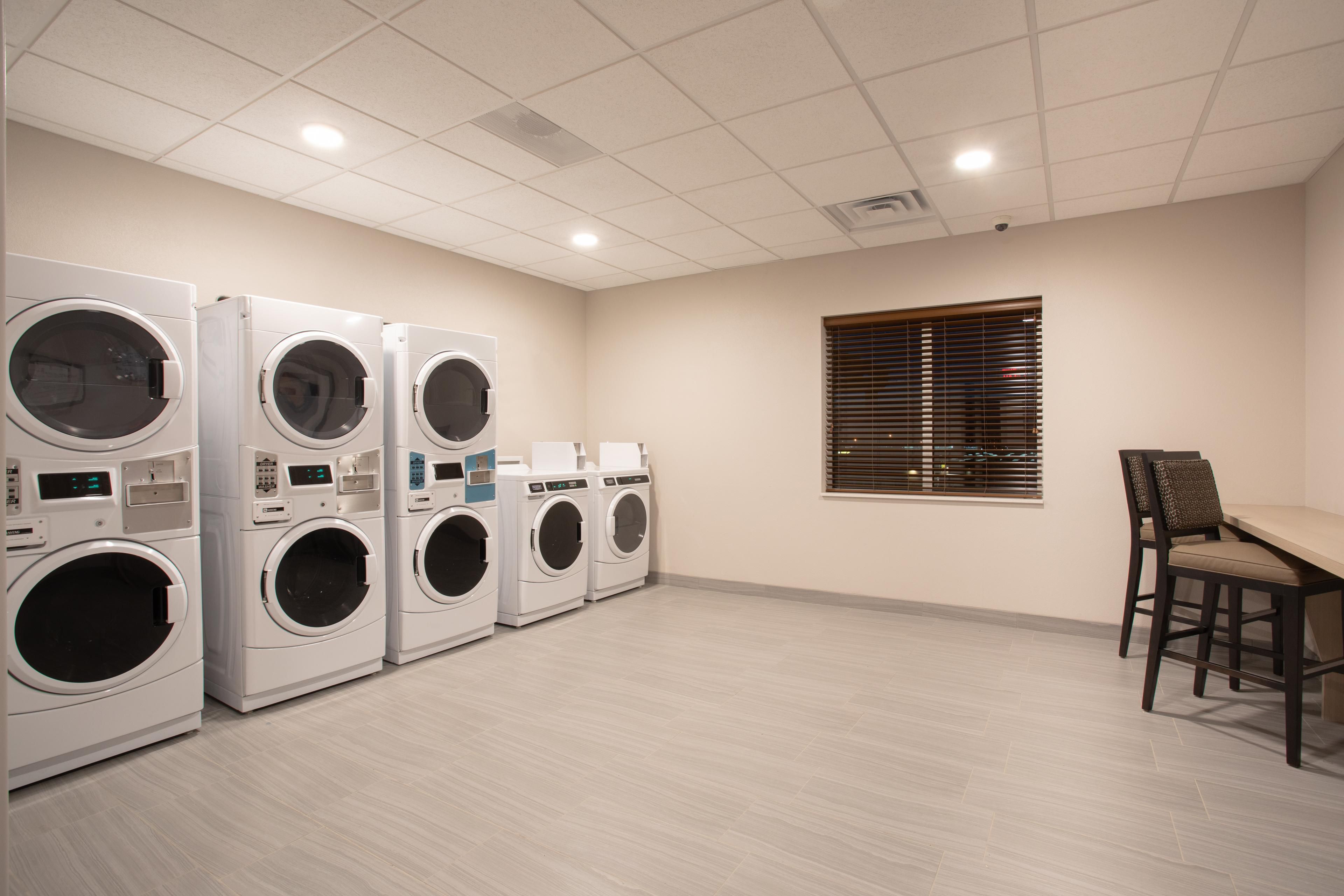 The hotel offers a complimentary guest laundry facility that can be accessed 24-hours a day! Just add some soap, softener and dryer sheets and you are well on your way to fresh, clean laundry!