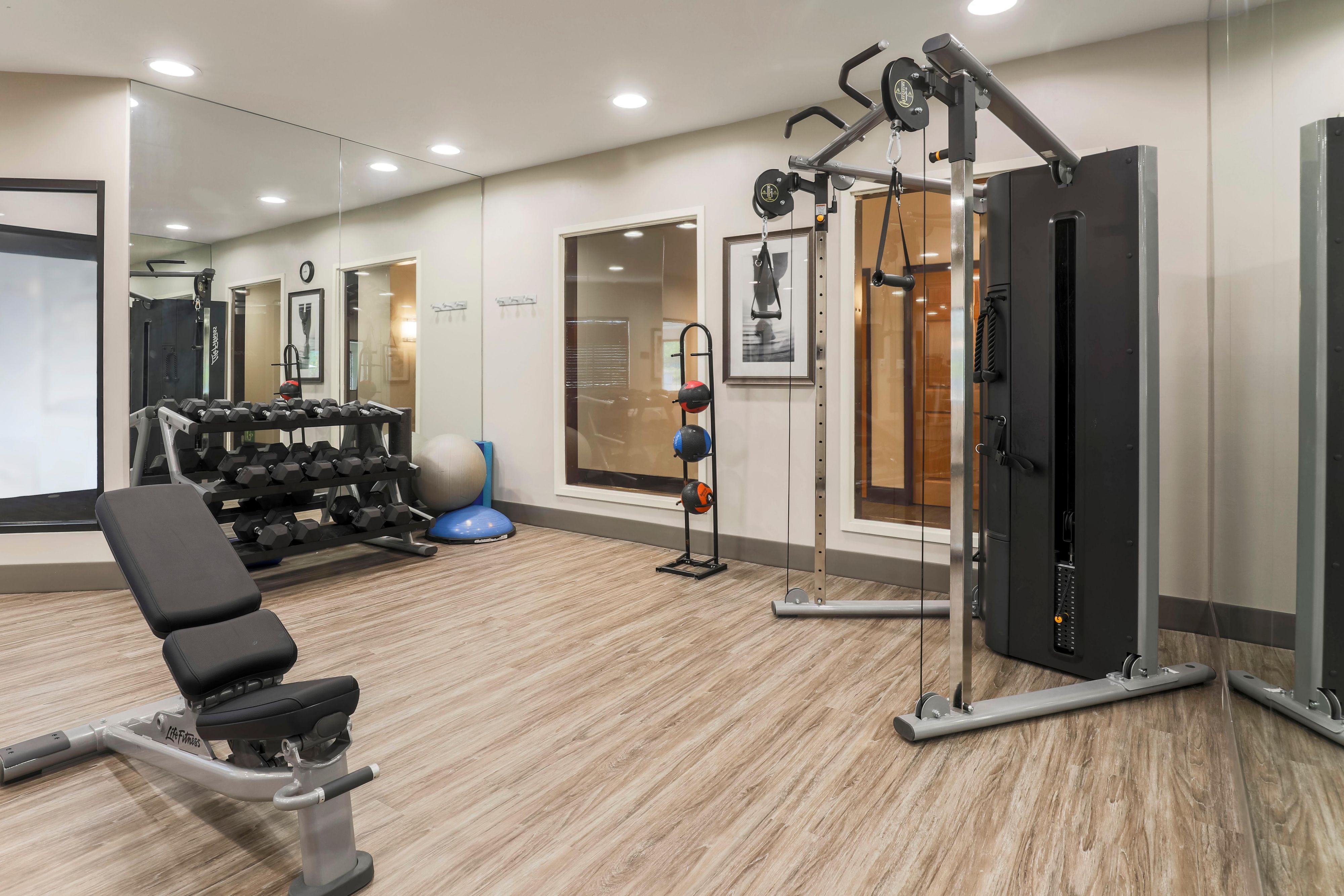 Our Reno hotel gym features free weights and cardio equipment.