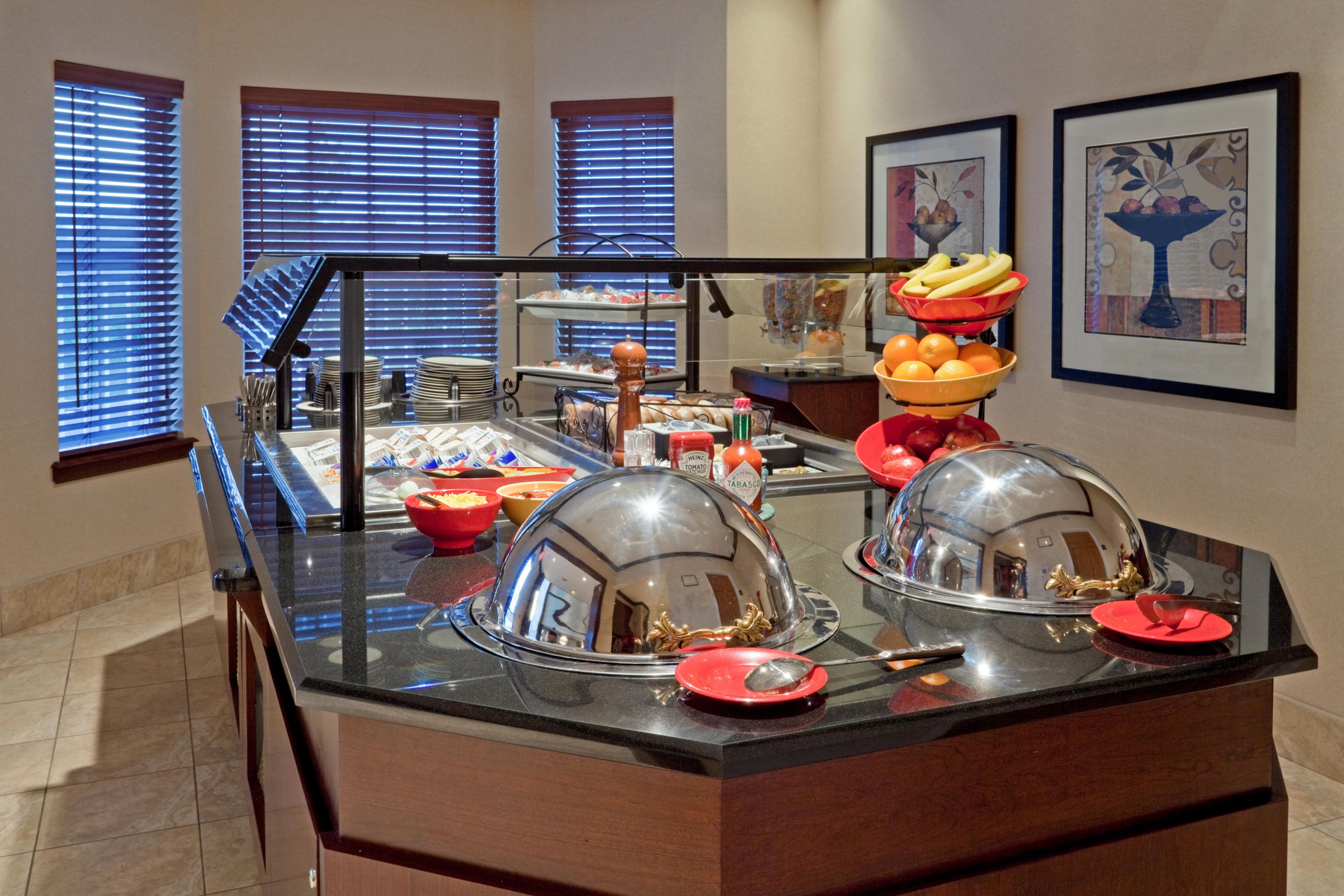 Enjoy a complimentary grab and go breakfast daily. Featuring: Jimmy Dean sandwiches, breakfast burritos, assorted muffins and danishes, cereal/milk, coffee, tea and juice.