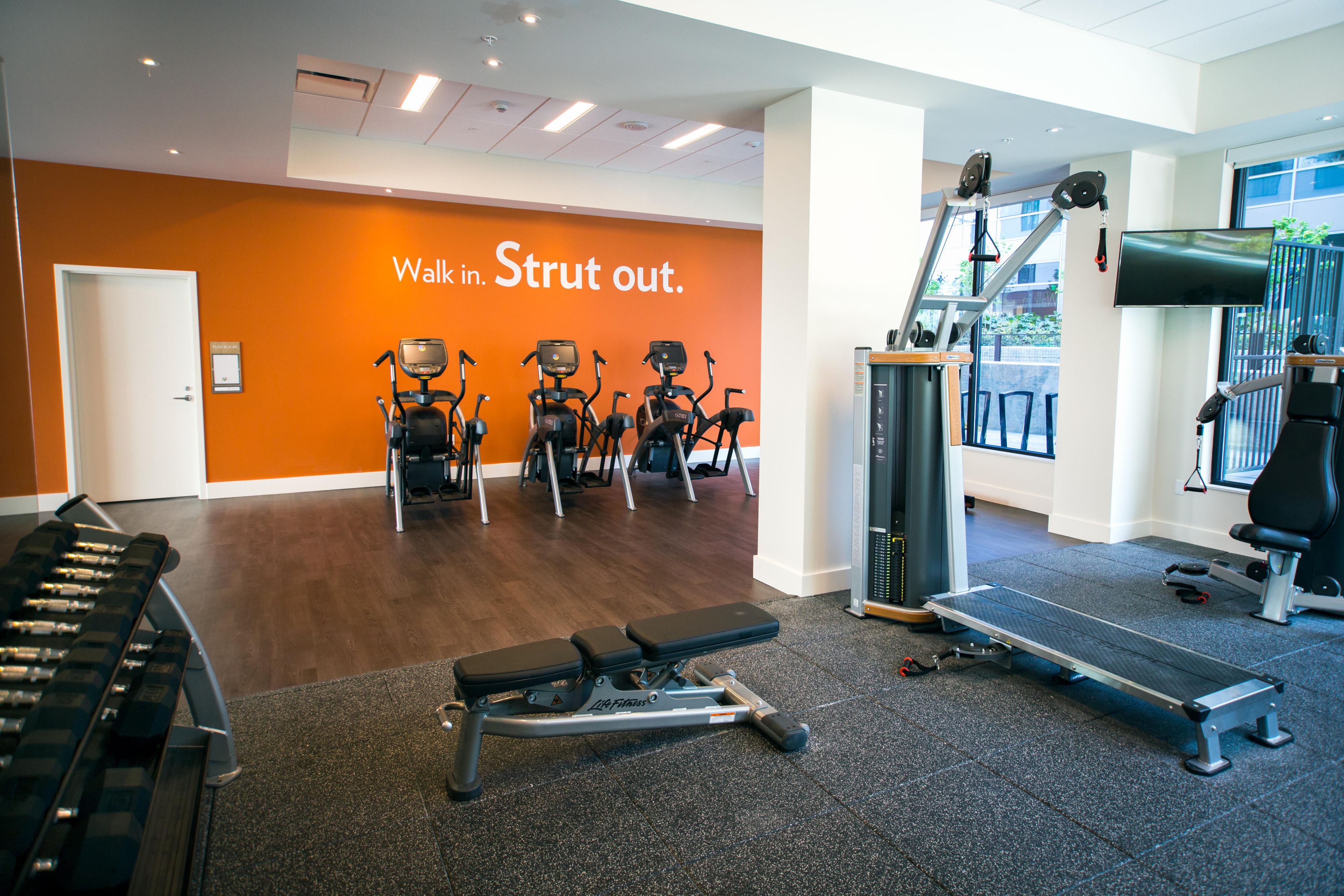 Access our 24/7 onsite gym to stay on top of your fitness routine no matter the time of day. Our best-in-class studio features fitness equipment needed for endurance, strength, flexibility, and balance workouts.
