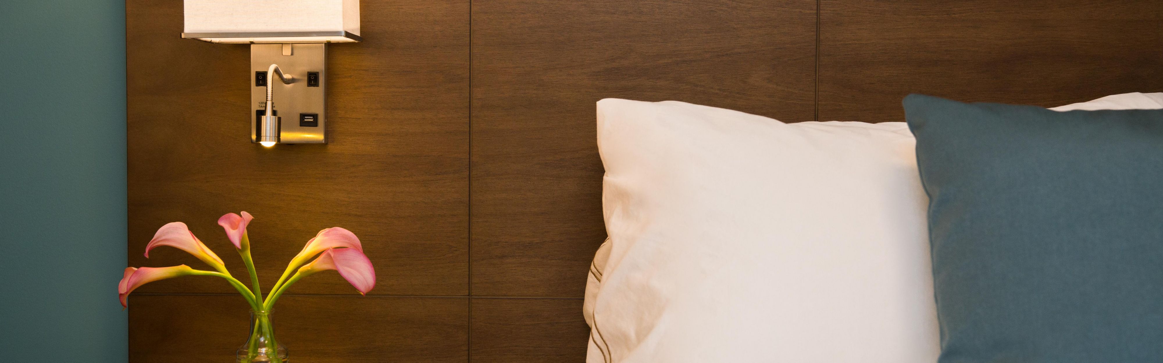 Hotel bed with comfy pillows