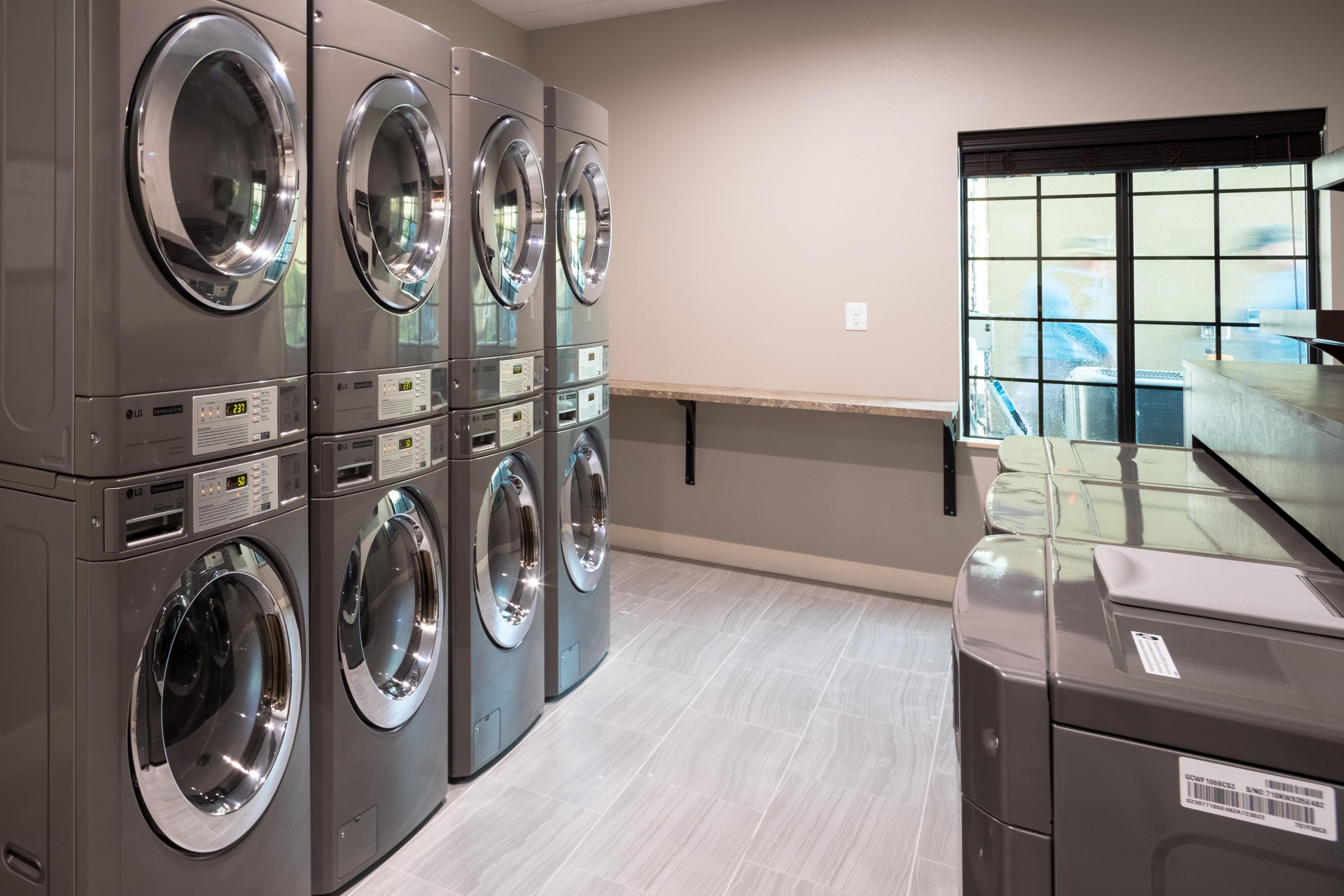 Free 24/7 on site guest laundry facility.
