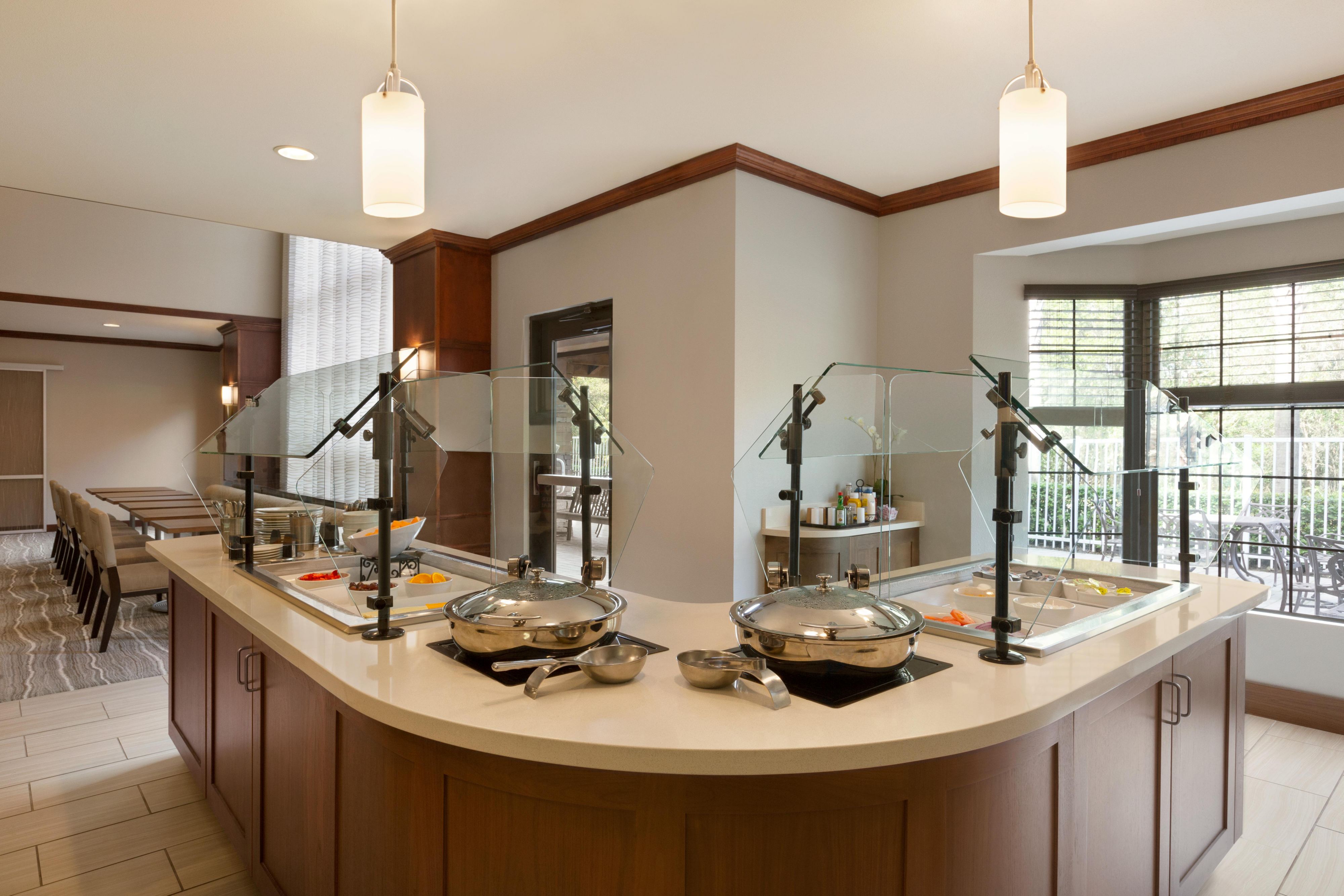 We offer a full free breakfast buffet served fresh daily. On Monday, Tuesday, and Wednesday, please join us for The Social, an evening reception with free light bites, wine, and beer.