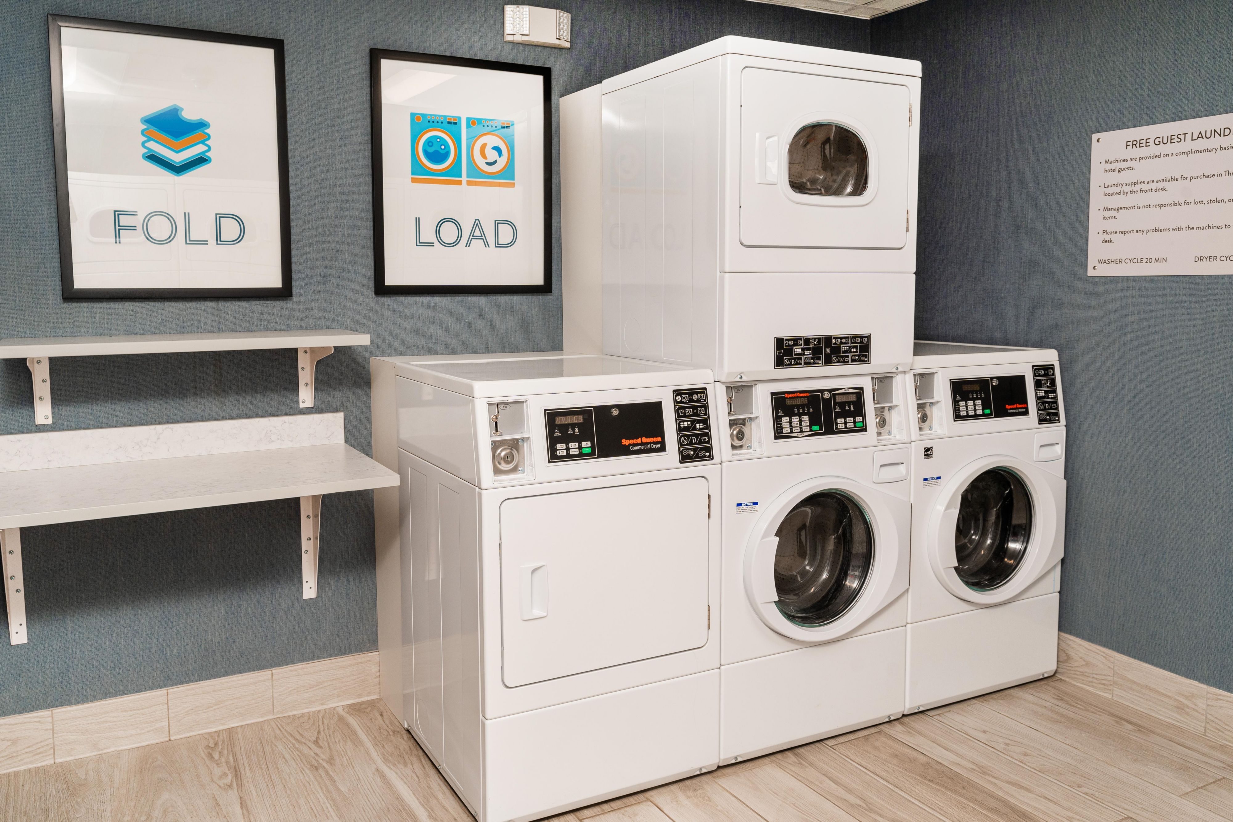 Free On-site Guest self-laundry facility. We also offer dry cleaning/laundry same day services. 