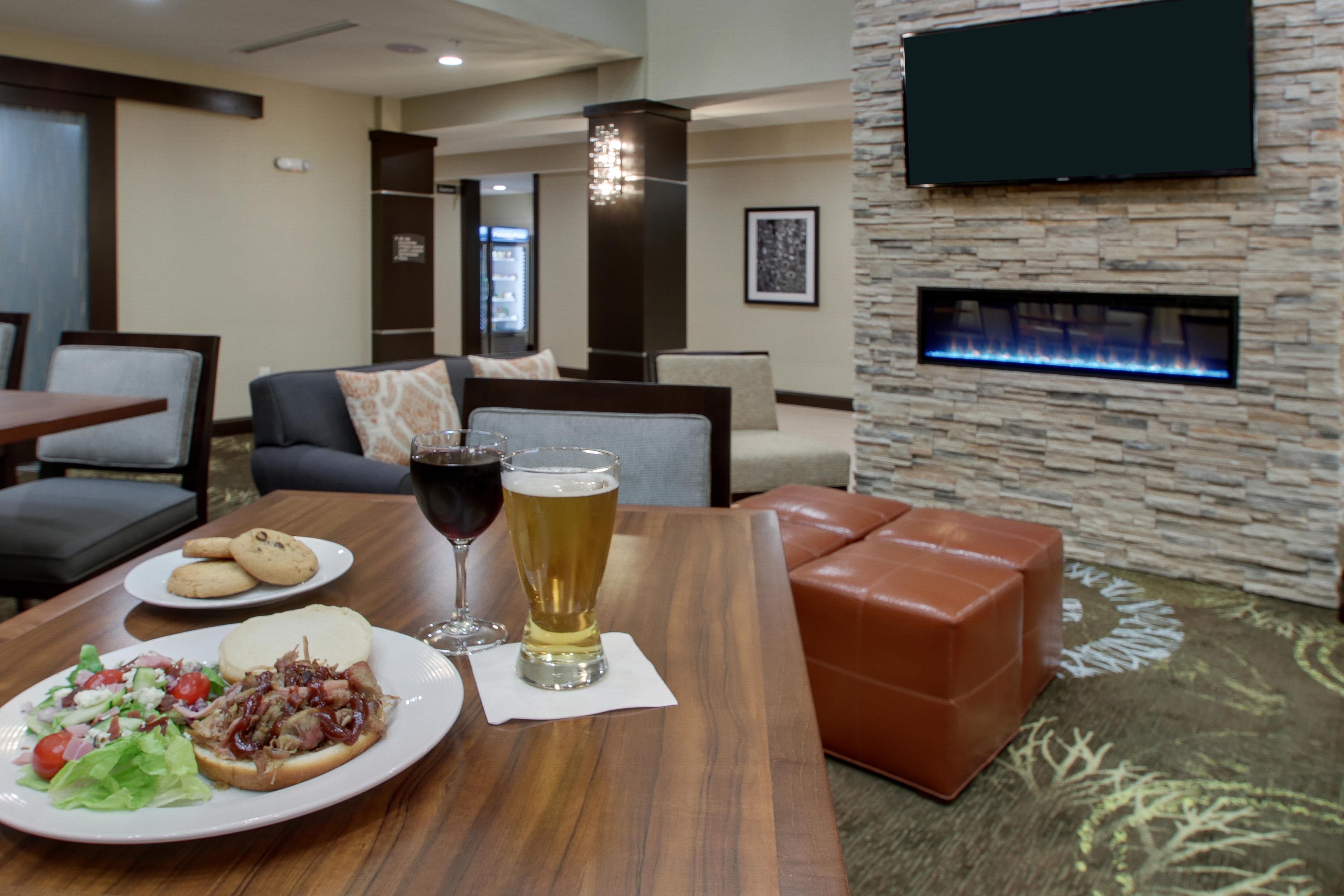 The Staybridge Suites Plano- The Colony at Grandscapes is pleased to provide the Social, an evening reception Monday through Wednesday where light dinner, wine, beer, and soda pop are served. We hope to see you there! 