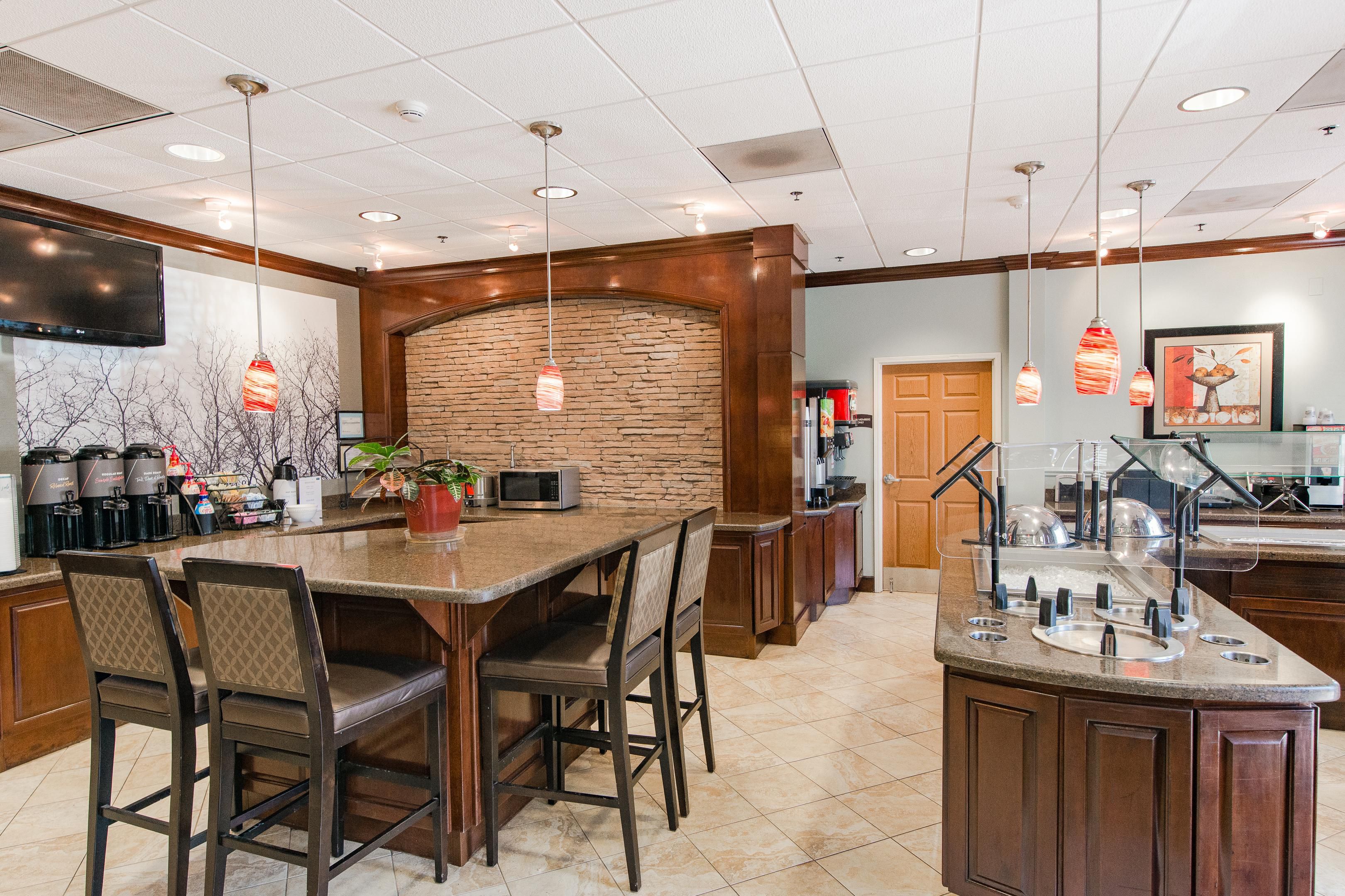 Includes fresh fruit, oatmeal, assorted muffins, eggs with meat, cereal and yogurt.