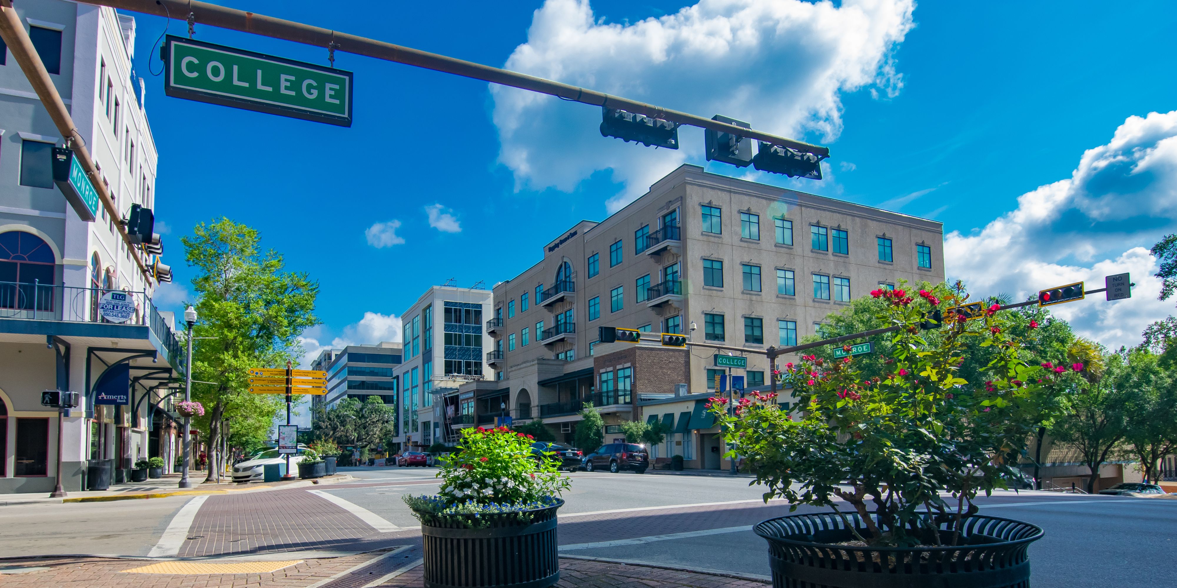Downtown Tallahassee Florida at the intersection of College Ave. and Monroe Street.