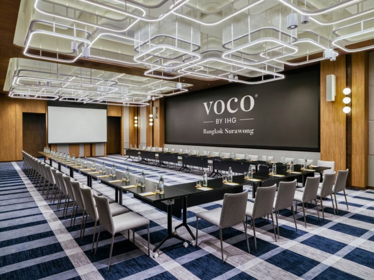 Conference room with modern meeting setup.