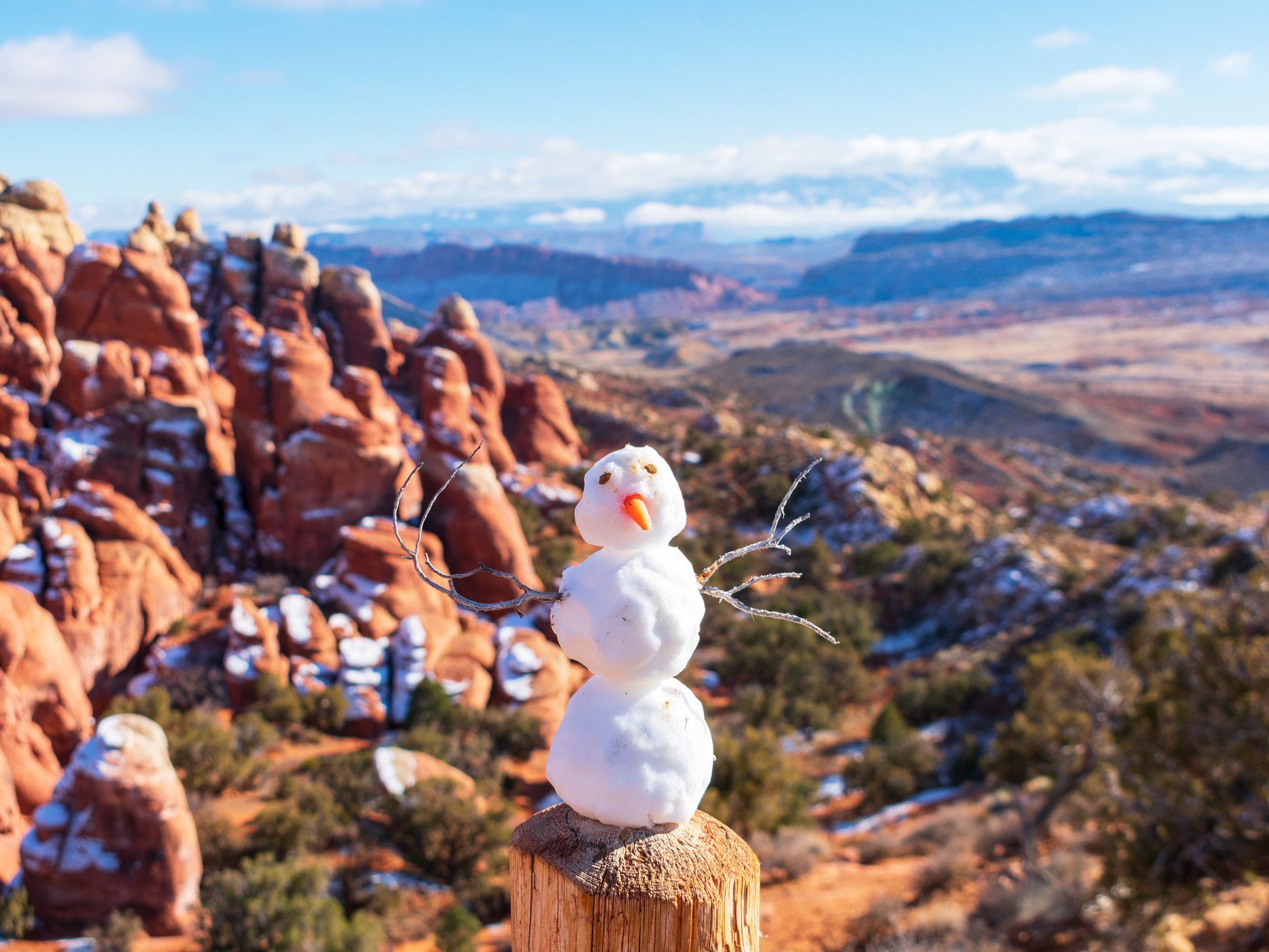 Tiny snowman in Moab, UT