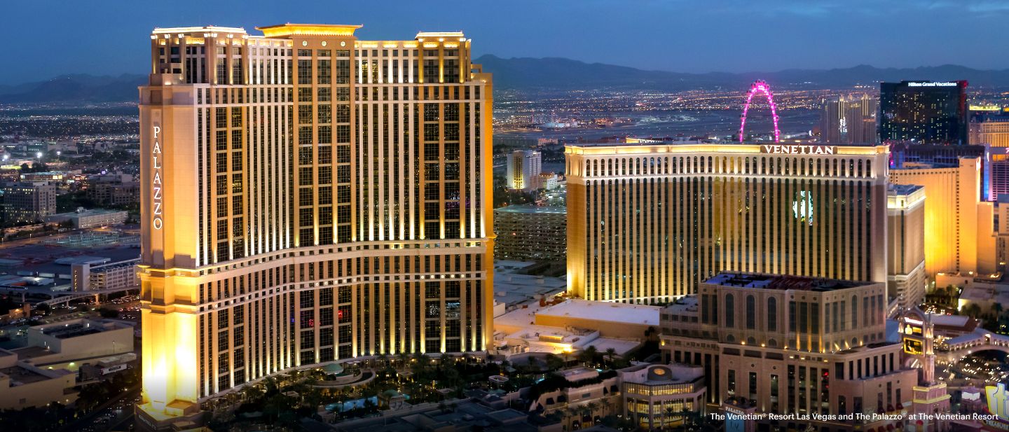 Birds eye view of the The Venetian Resort Las Vegas and The Palazzo at The Venetian Resort