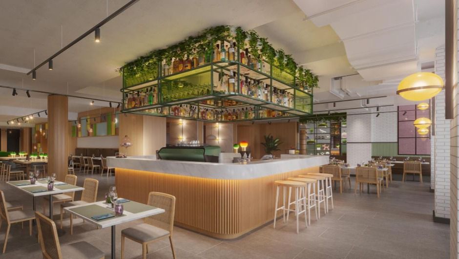 Restaurant setting with tables and chairs at Holiday Inn Melbourne Bourke Street Mall