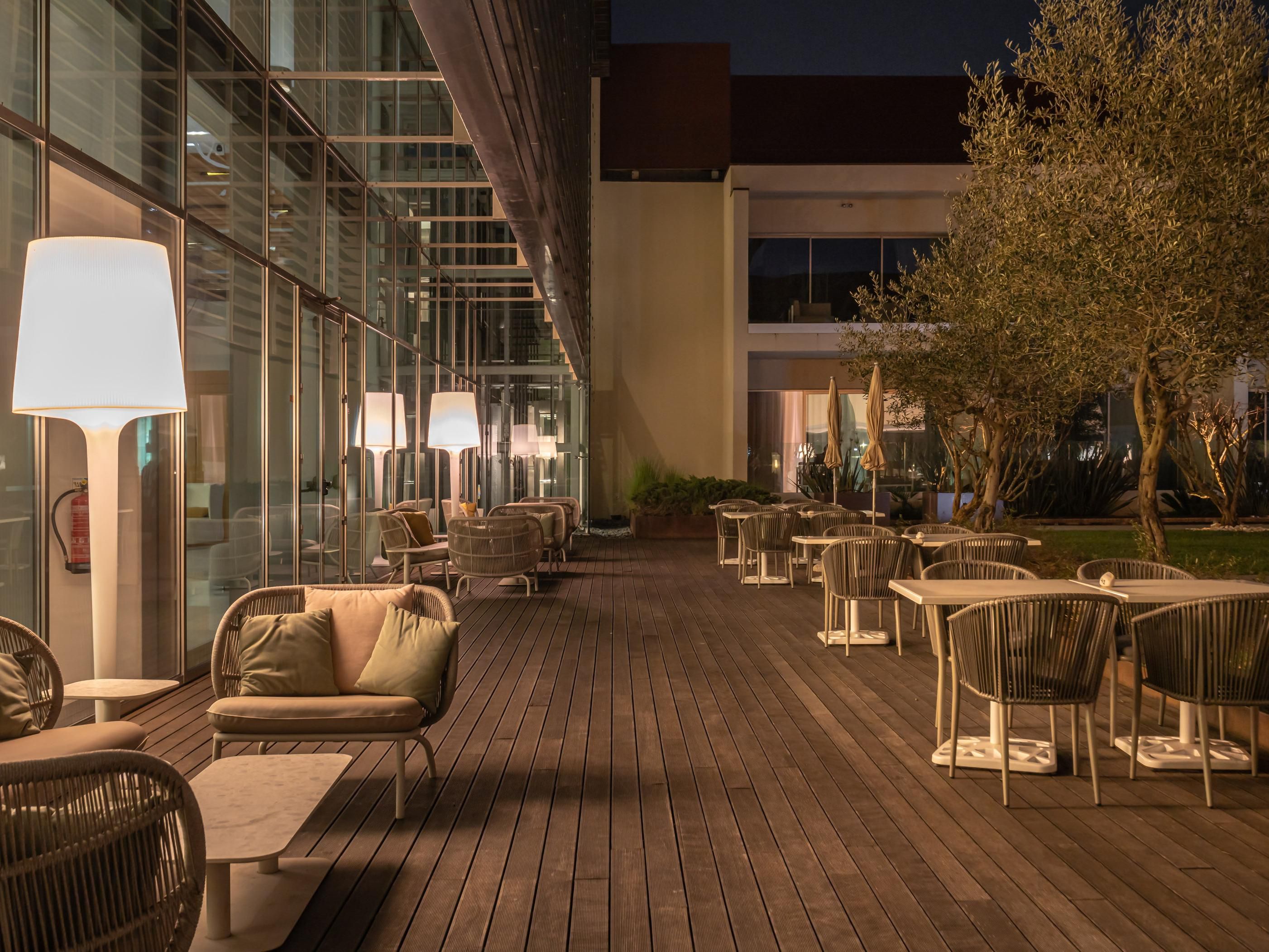 Bar terrace at night.