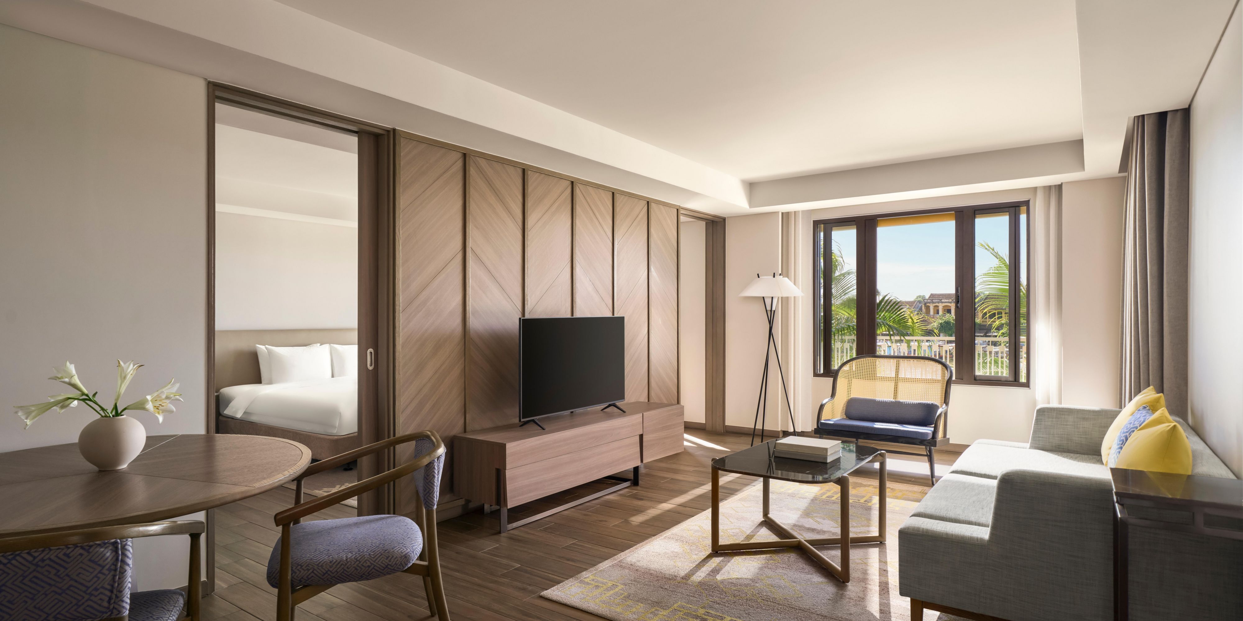 2nd-floor suite with river views and refined, restful interiors.  