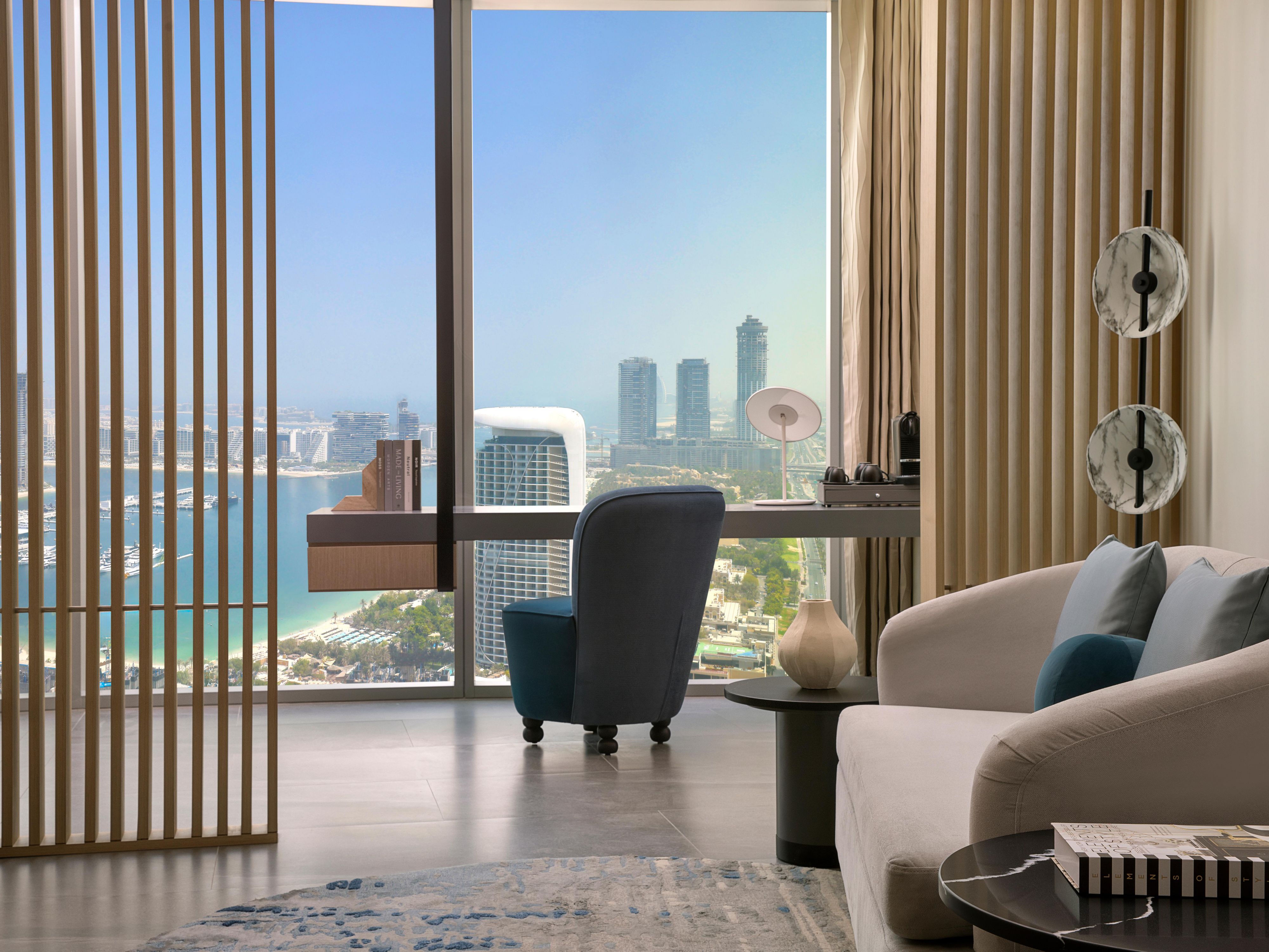 A refined and focused workspace framed by the city