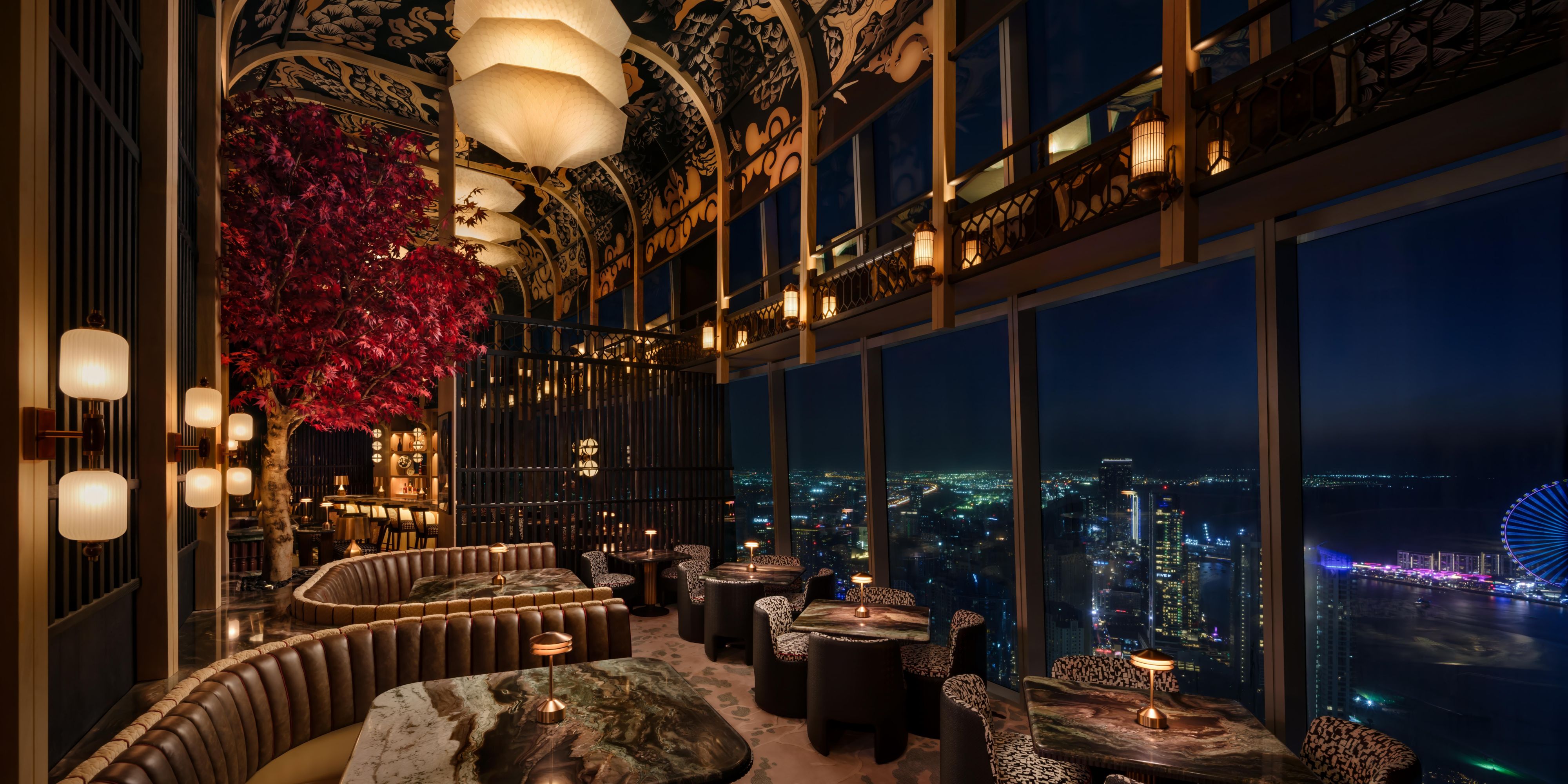 Bar and dining area with a view of the ocean