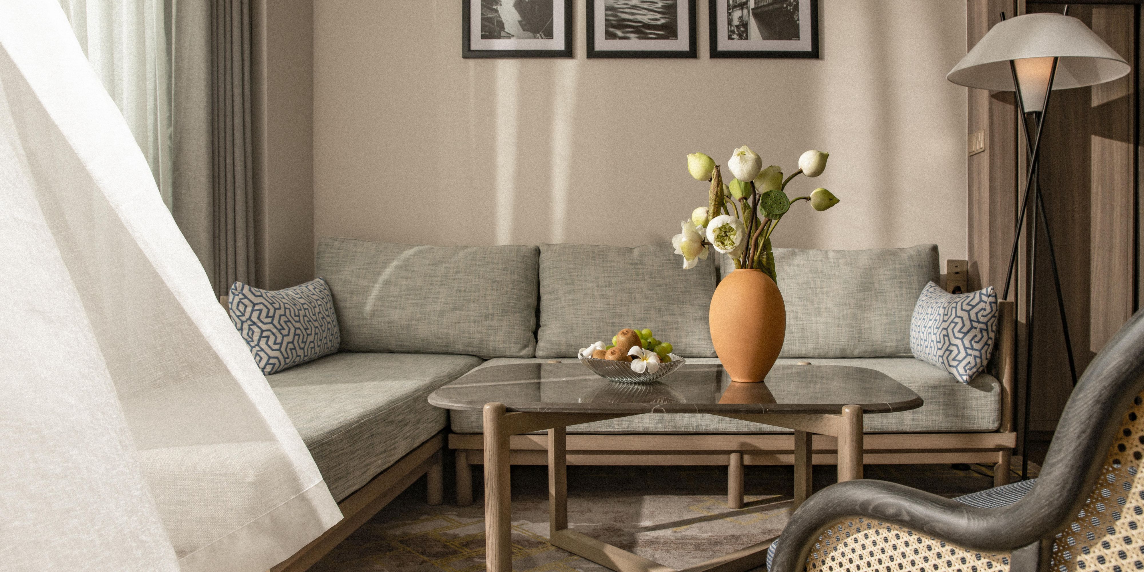 Living room with elegant decor and natural light
