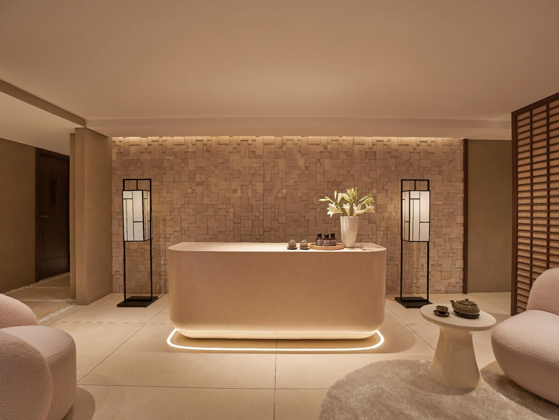 Elegant spa reception area with decor
