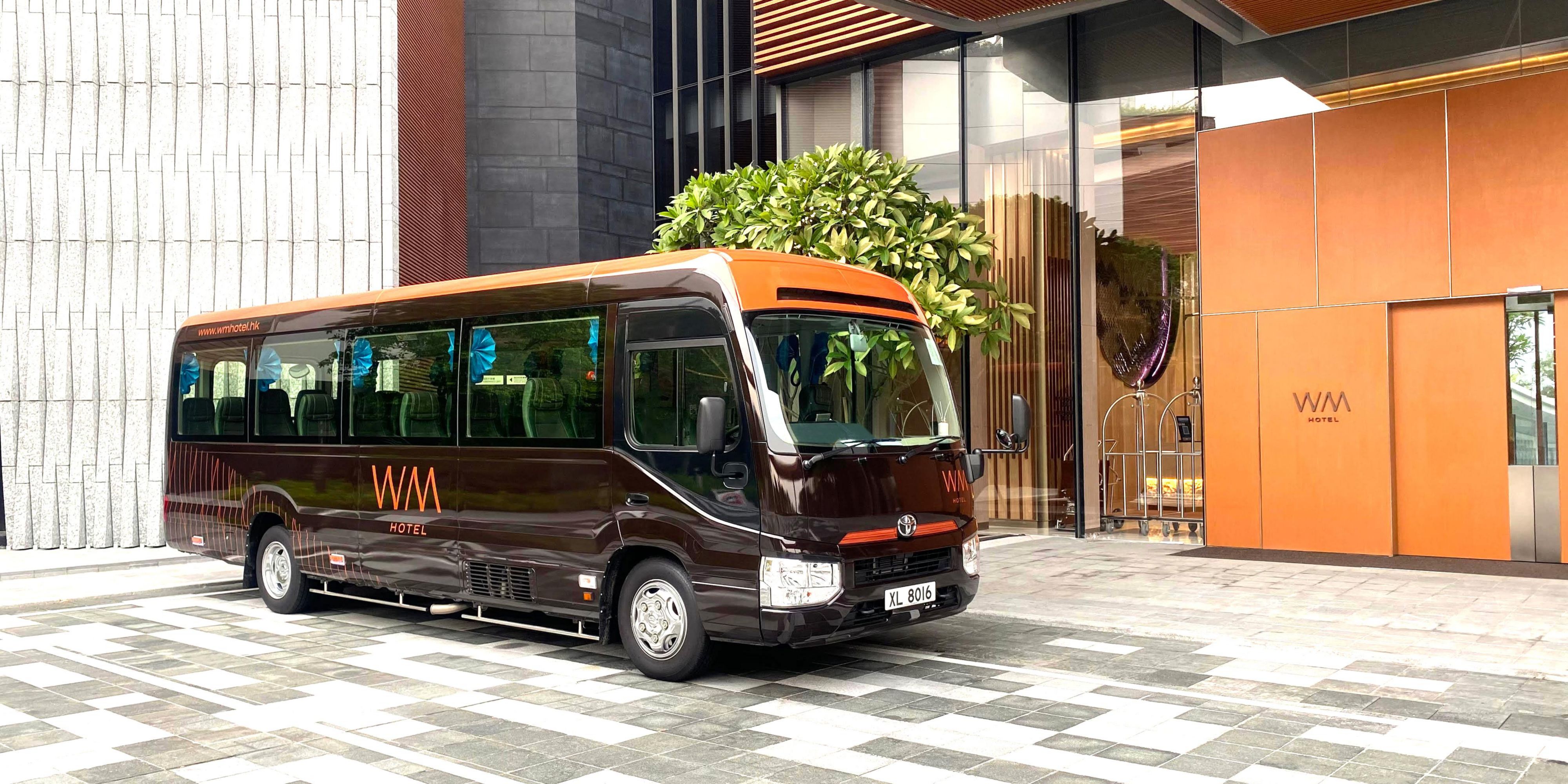 Complimentary Shuttle Bus Service between WM Hotel Hong Kong, Vignette Collection and MTR Hang Hau Station. Each journey takes approximately 30 minutes, and actual time is subject to change due to traffic conditions. Seats are limited and exclusive for hotel-registered guests, and only hand-carried baggage is allowed. Pet dogs are not permitted.