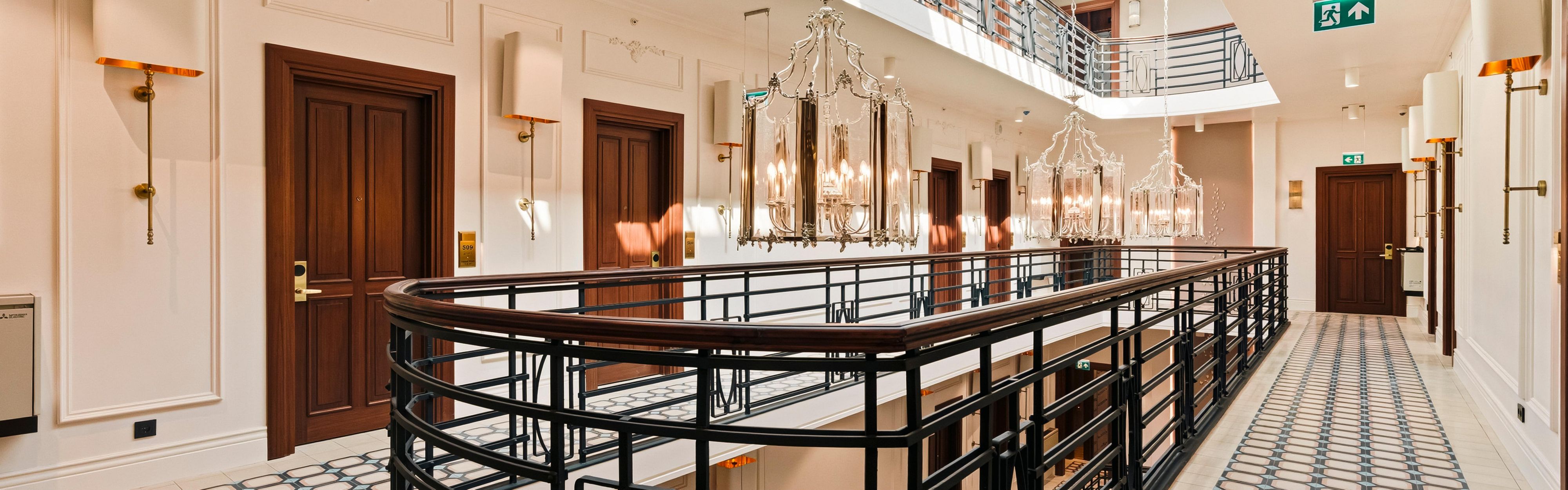 Elegant hotel atrium with skylight in central Istanbul