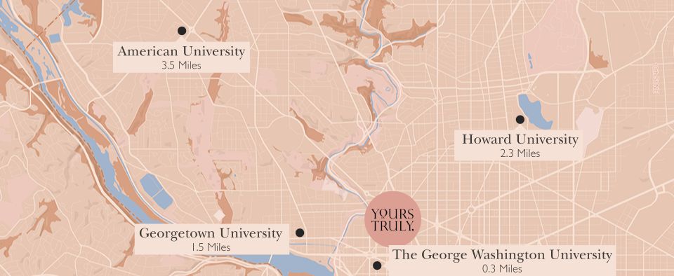 Illustrated map of Universities around Washington DC