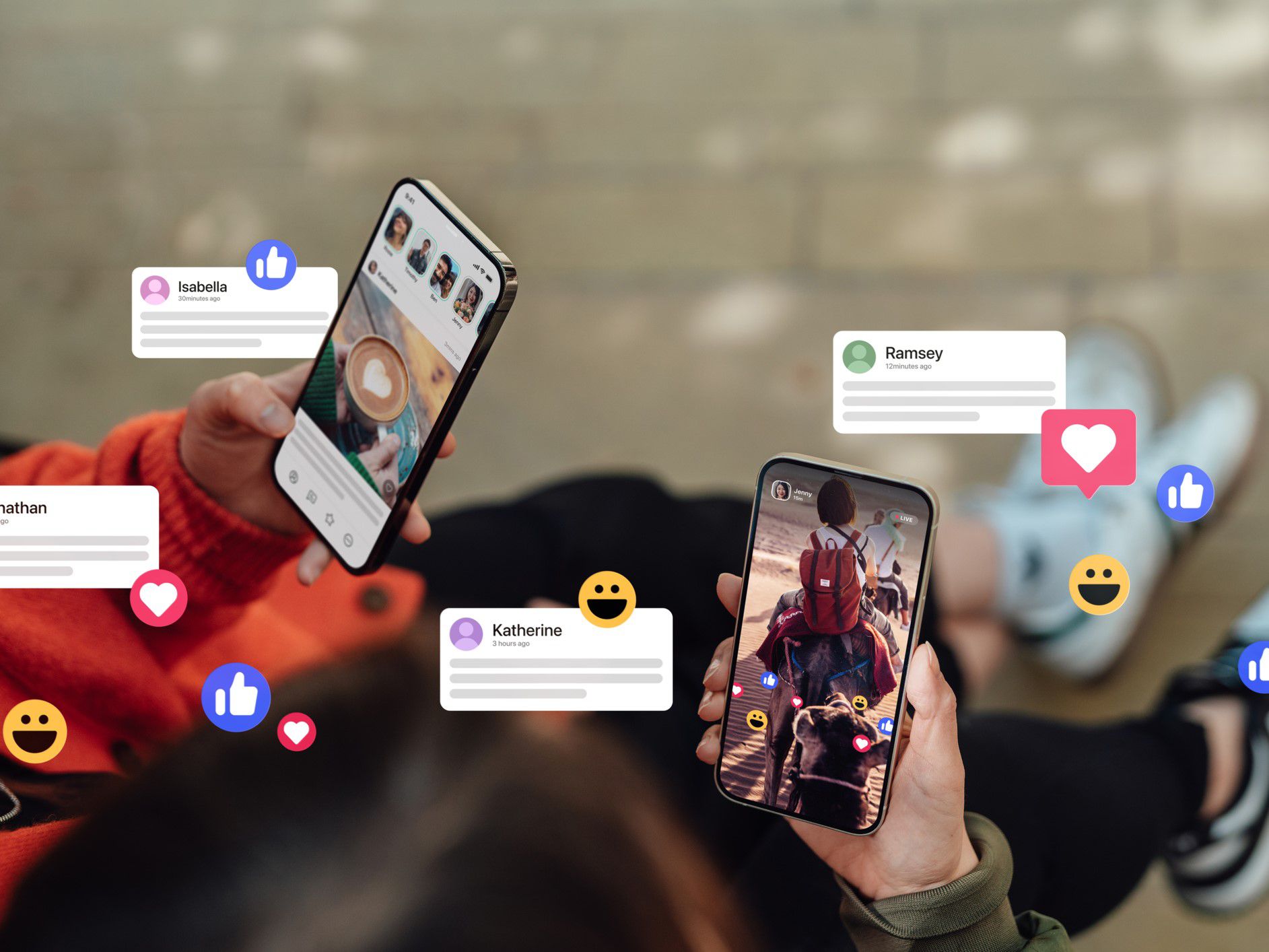 Friends using social media
