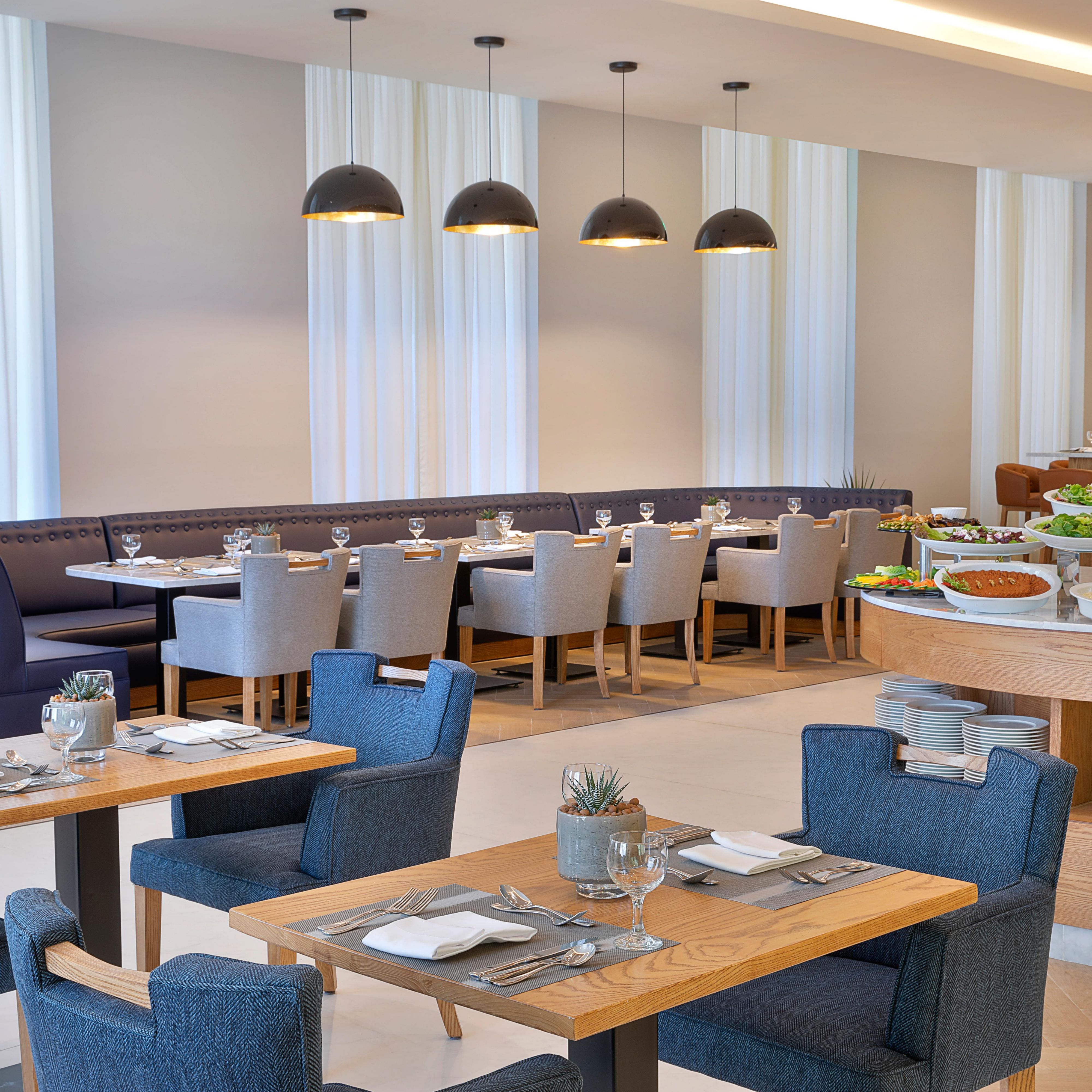 Buffet with fresh salads, grills, and international delicacies