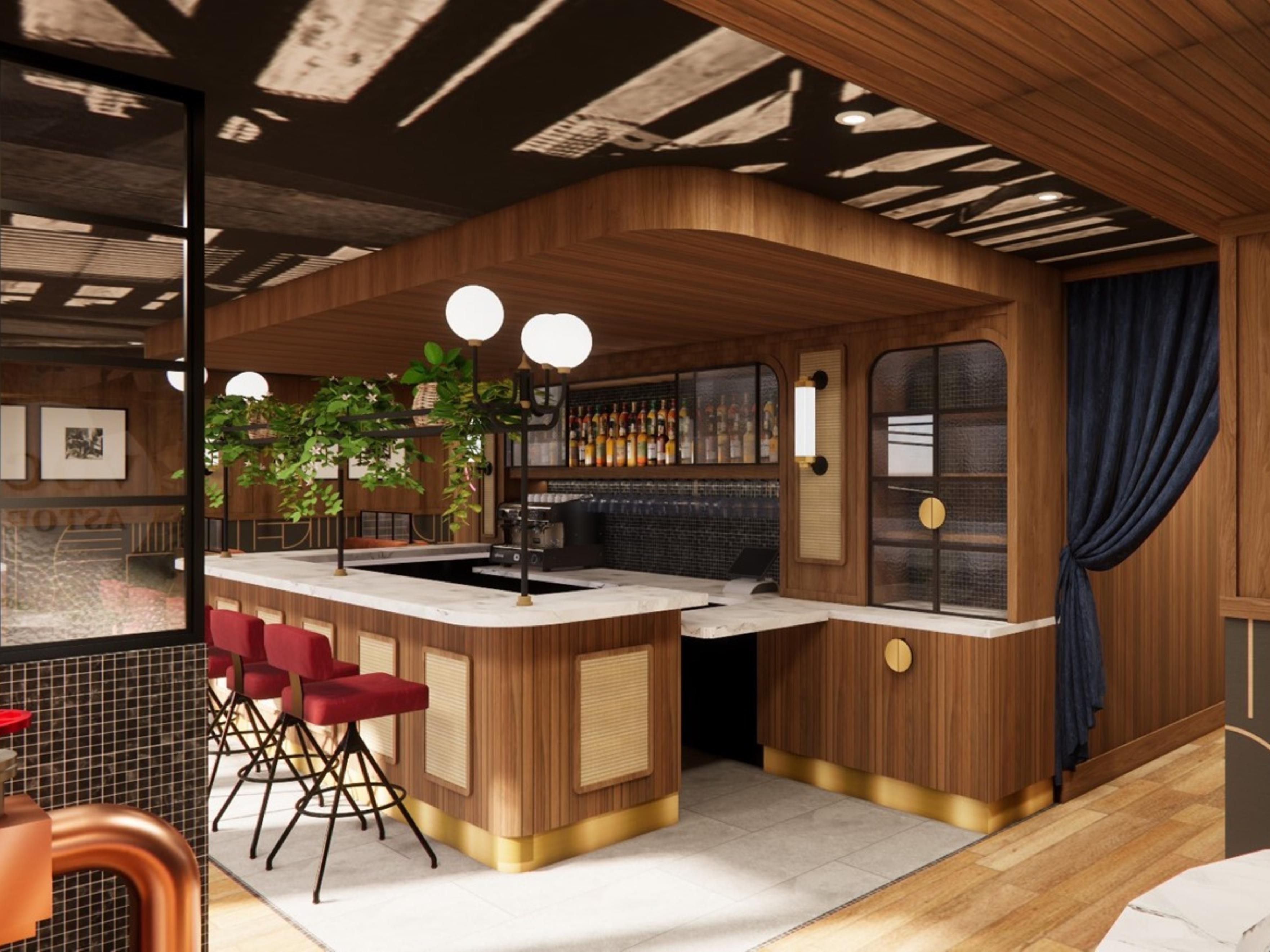 inviting and beautifully designed restaurant lounge.