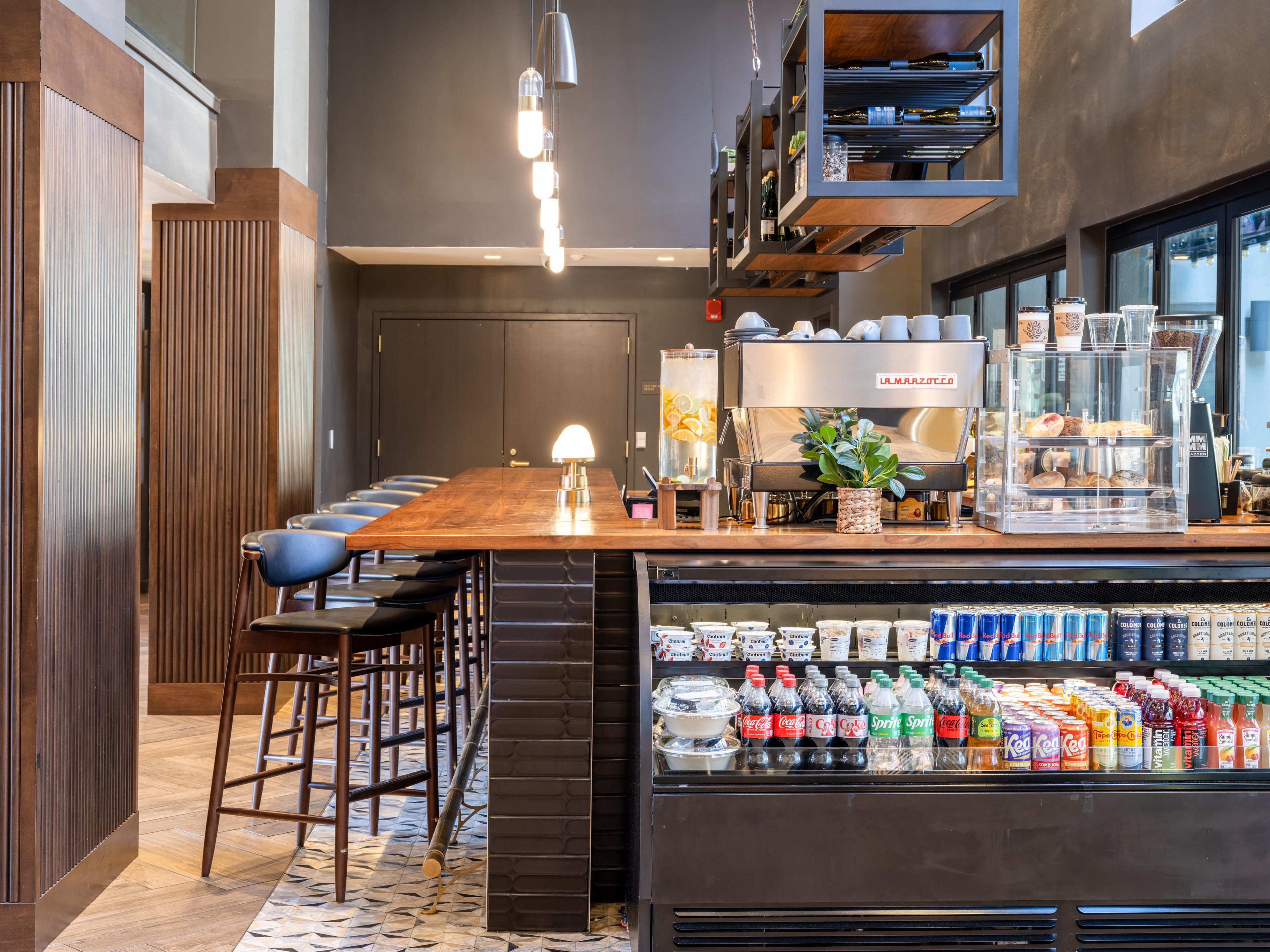 Our hotel bar features coffee, pastries and grab and go snacks.