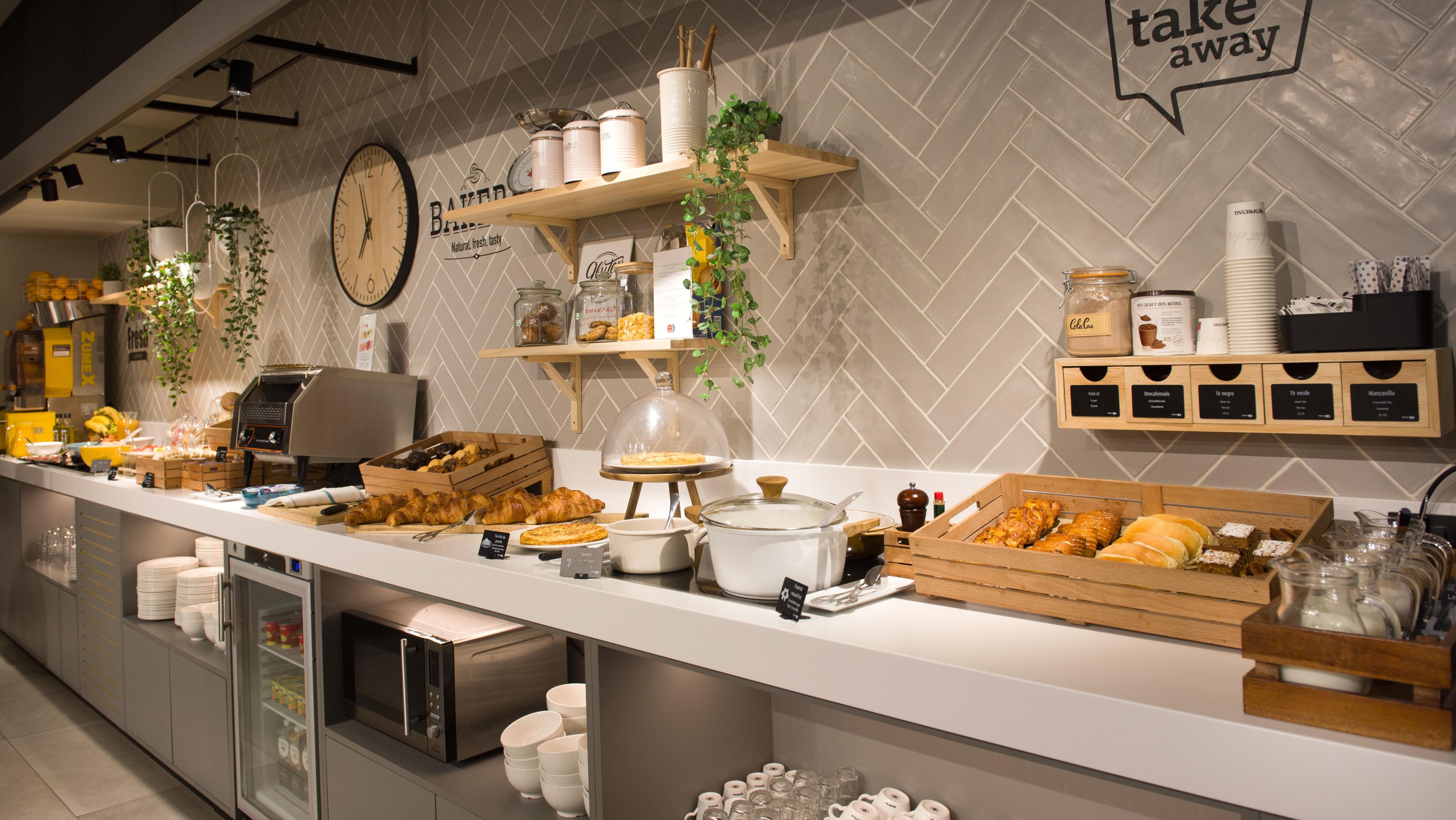 Breakfast area and bar with our selection of healthy products