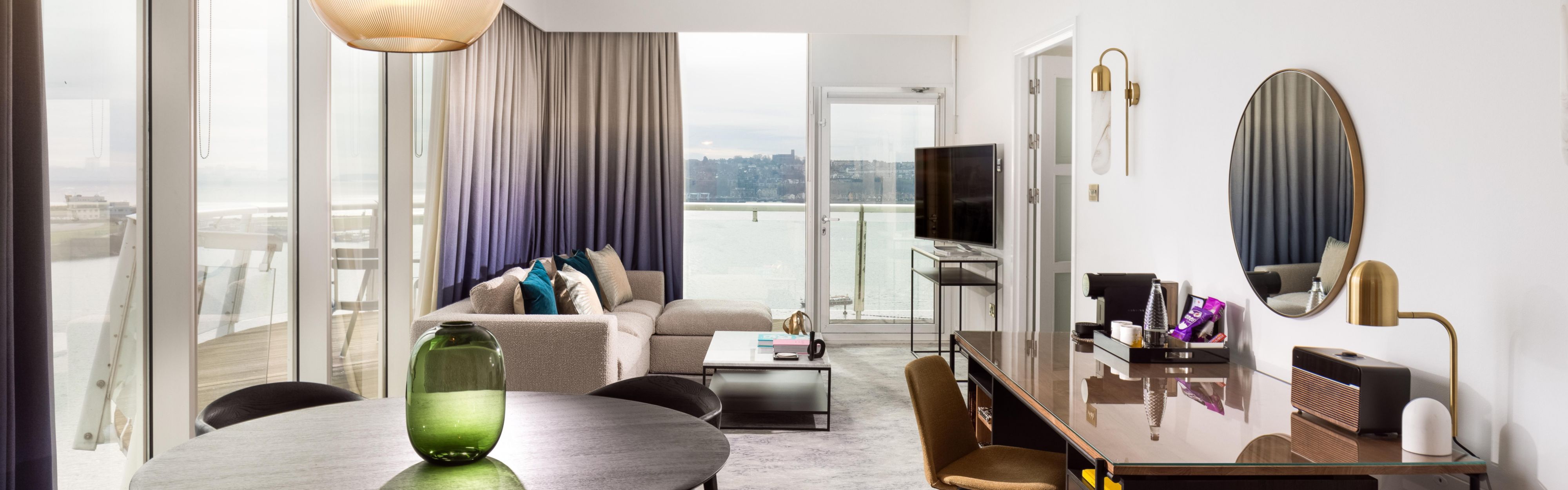 Large living area with a view of the ocean
