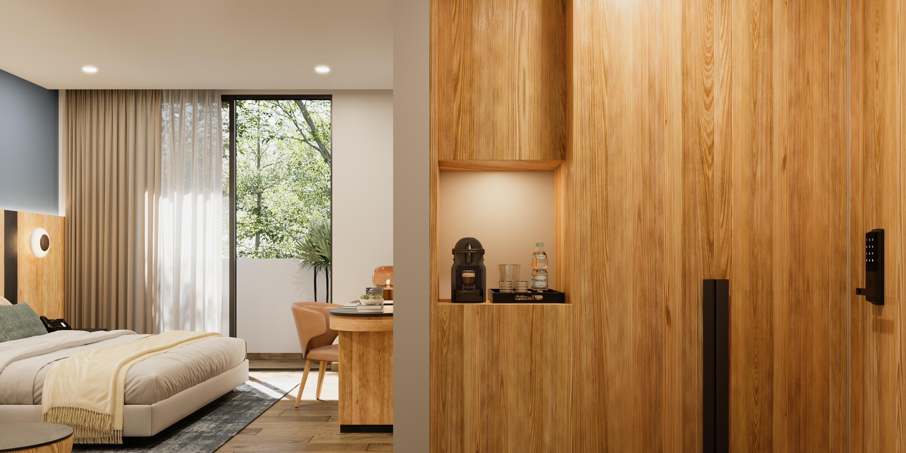 Experience the vibrant energy of the city from our City View Suite. This modernly decorated room offers a king-size bed, private bathroom, kitchenette, and a private terrace overlooking the heart of Zona Rosa.