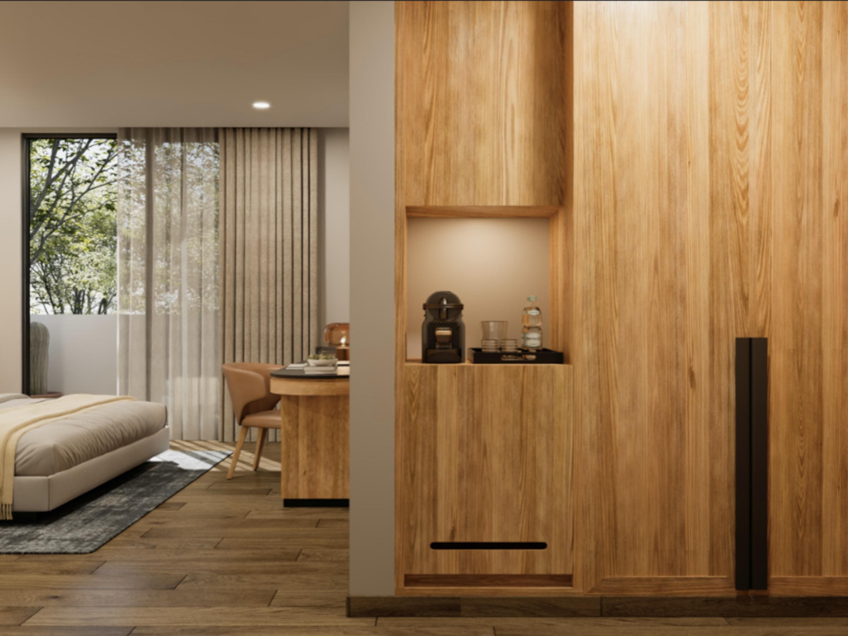 Experimente a energia vibrante da cidade em nossa Suíte com vista para a cidade. Este quarto moderno decorado oferece cama king-size, banheiro privativo, cozinha compacta e terraço privativo com vista para o coração da Zona Rosa.