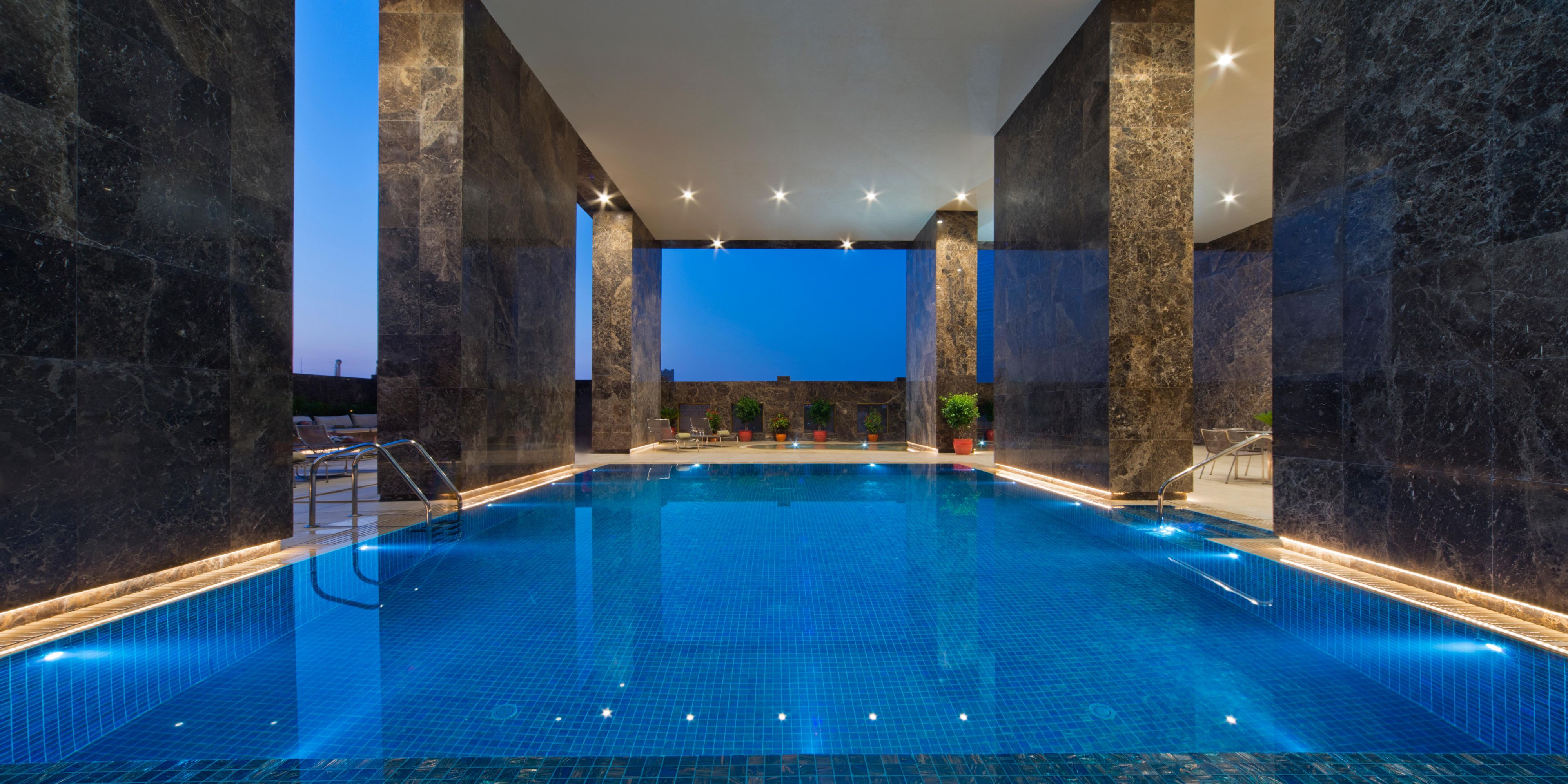 Take a moment for yourself by our hotel’s large outdoor swimming pool. Lined with plenty of comfortable loungers, it’s the perfect spot for soaking in the sun or curling up with a good book. Take a refreshing dip in its crystal clear waters or simply enjoy the calm atmosphere.