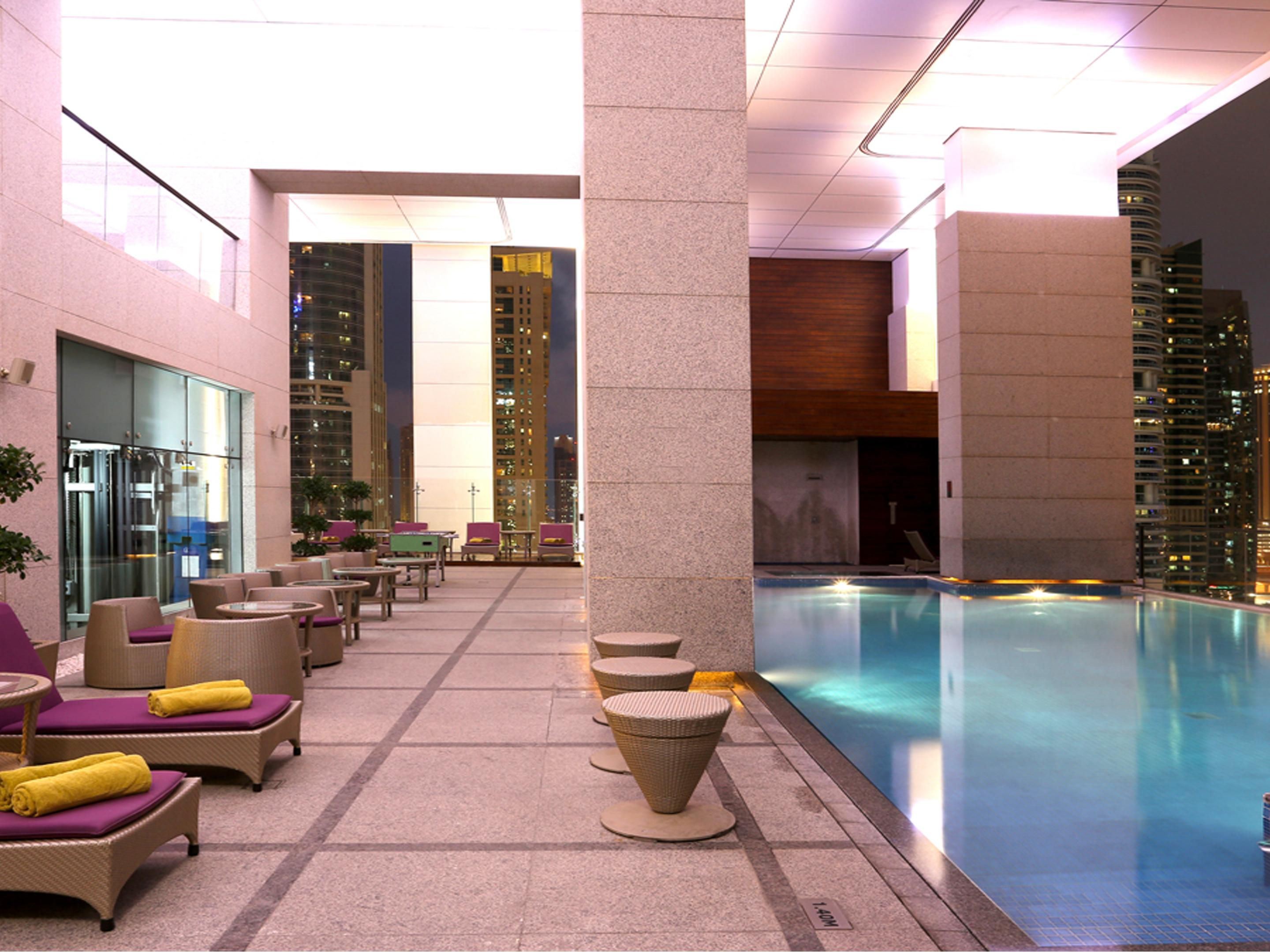 Urban poolside escape offers sweeping views of the Dubai Marina