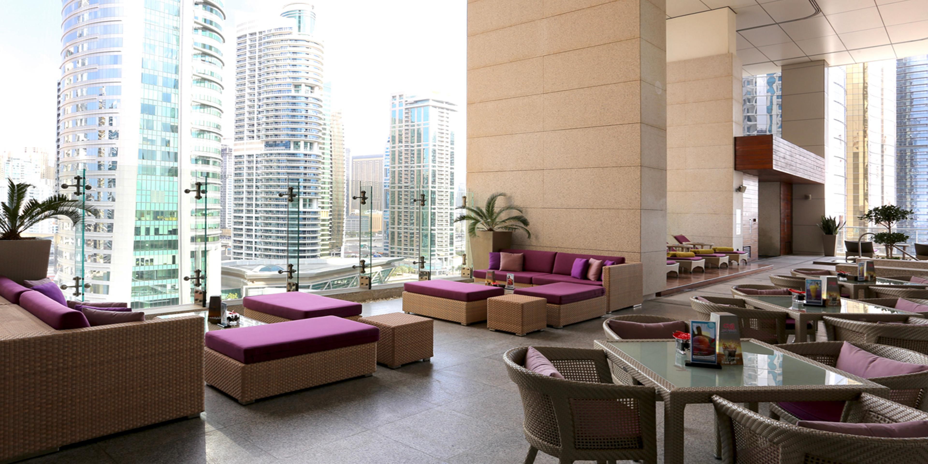 The urban poolside escape offers sweeping views of the Dubai Marina skyline. Take a dip in our infinity pool or sit back and relax in one of our beautifully comfortable sun loungers and enjoy some easy dining snacks and nibbles.