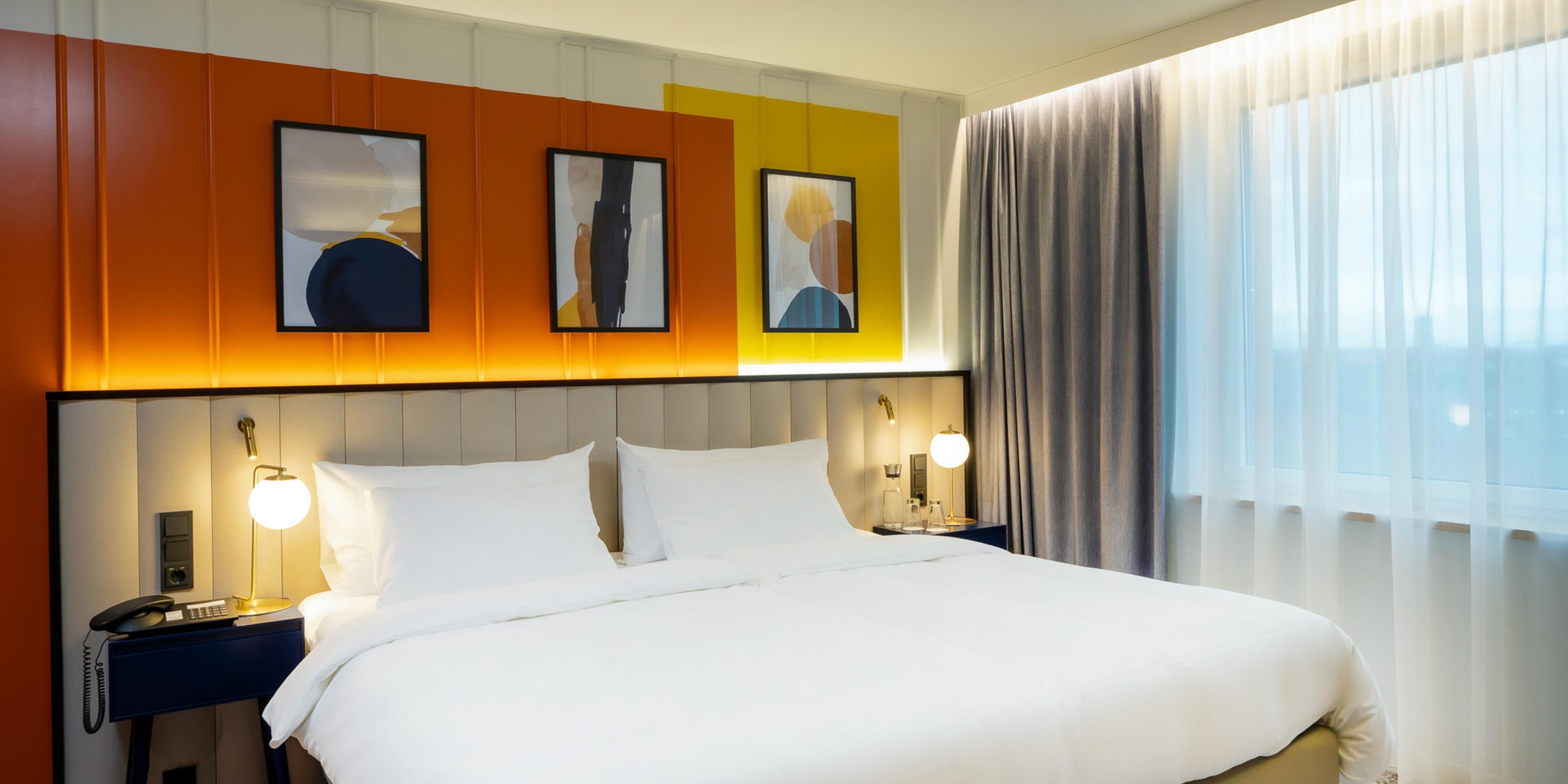 Choose among four categories of spacious, beautifully appointed and air-conditioned bedrooms of minimum 25 sqm.
Standard, Deluxe, Premium or Suites. Cozy and indulgent beds as well as free Wi-Fi, Tea & Coffee making facilities and safes will ensure the high level of comfort.