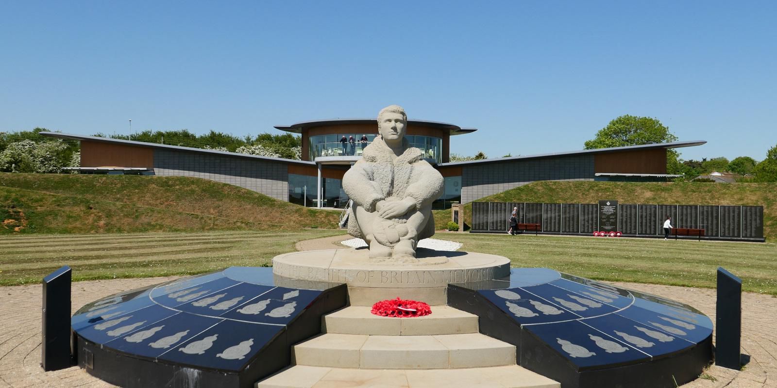 The National Memorial to the Few
At the heart of the Memorial is the National Memorial to the few, dedicated to the heroic and selfless deeds of the men who won the Battle of Britain,10 July to 31 October, 1940.
The Memorial was unveiled by Her Majesty Queen Elizabeth The Queen Mother on 9 July 1993.