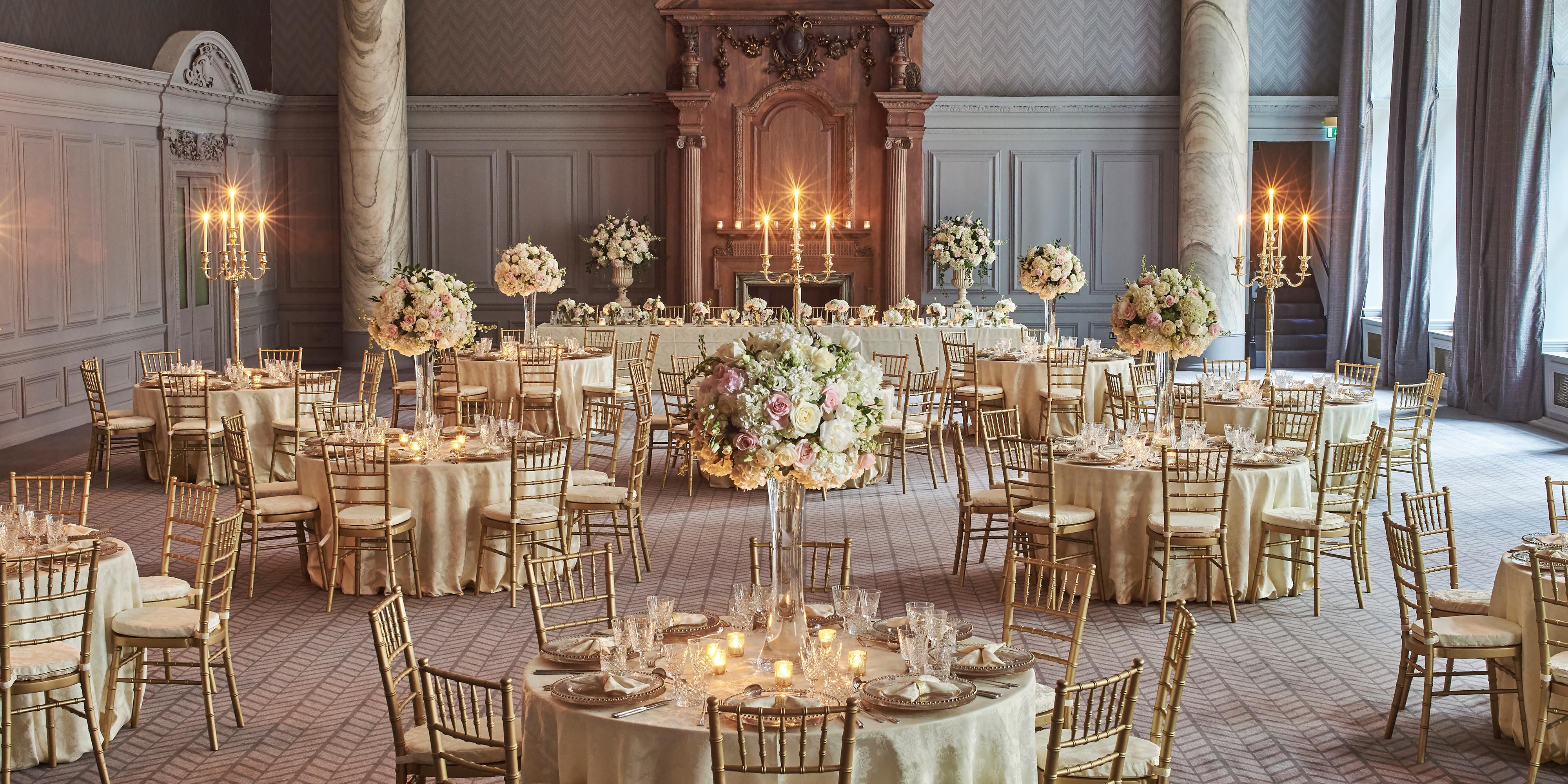 Ballroom equipped for wedding reception