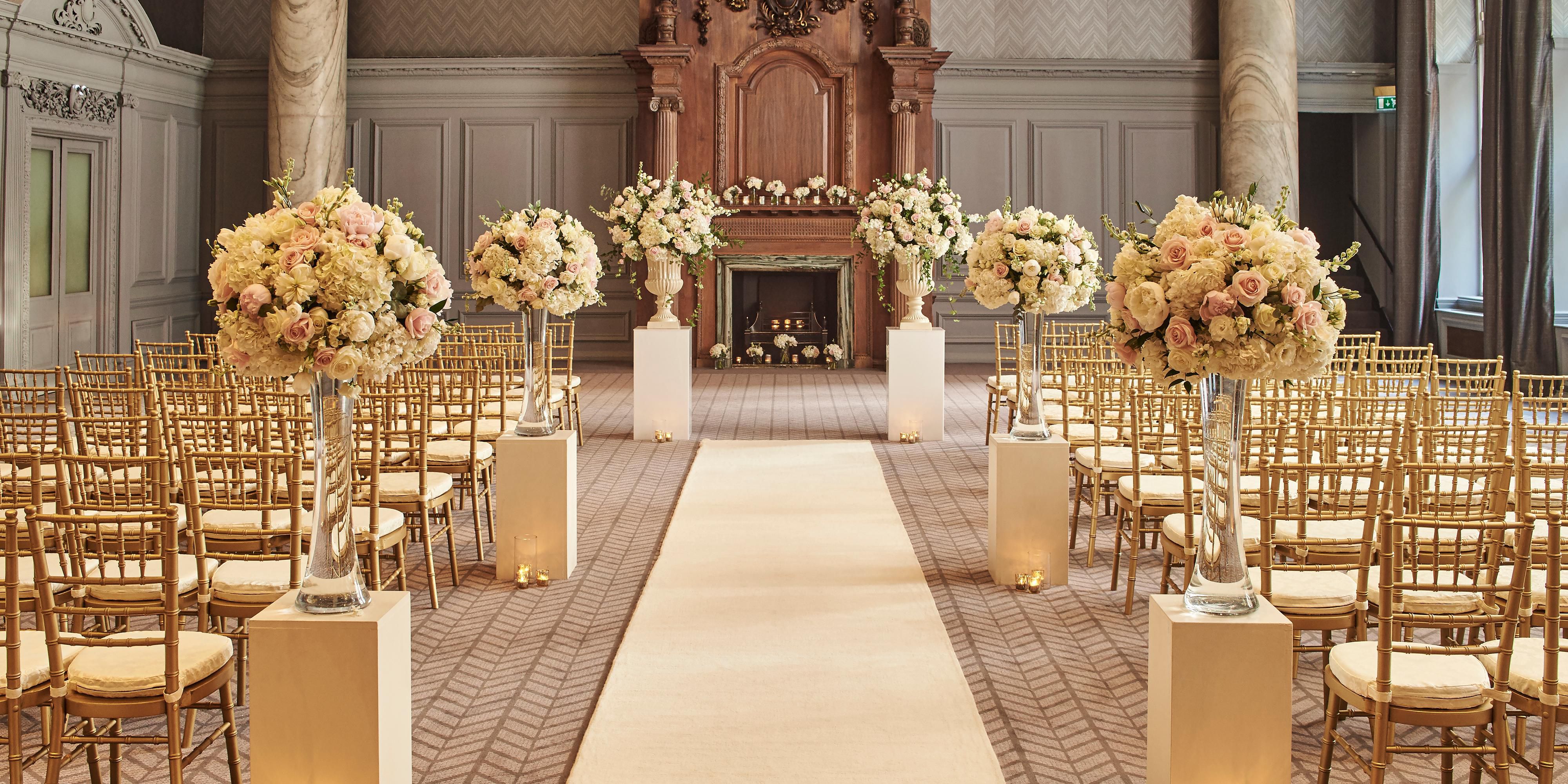 Meeting room equipped for wedding ceremony