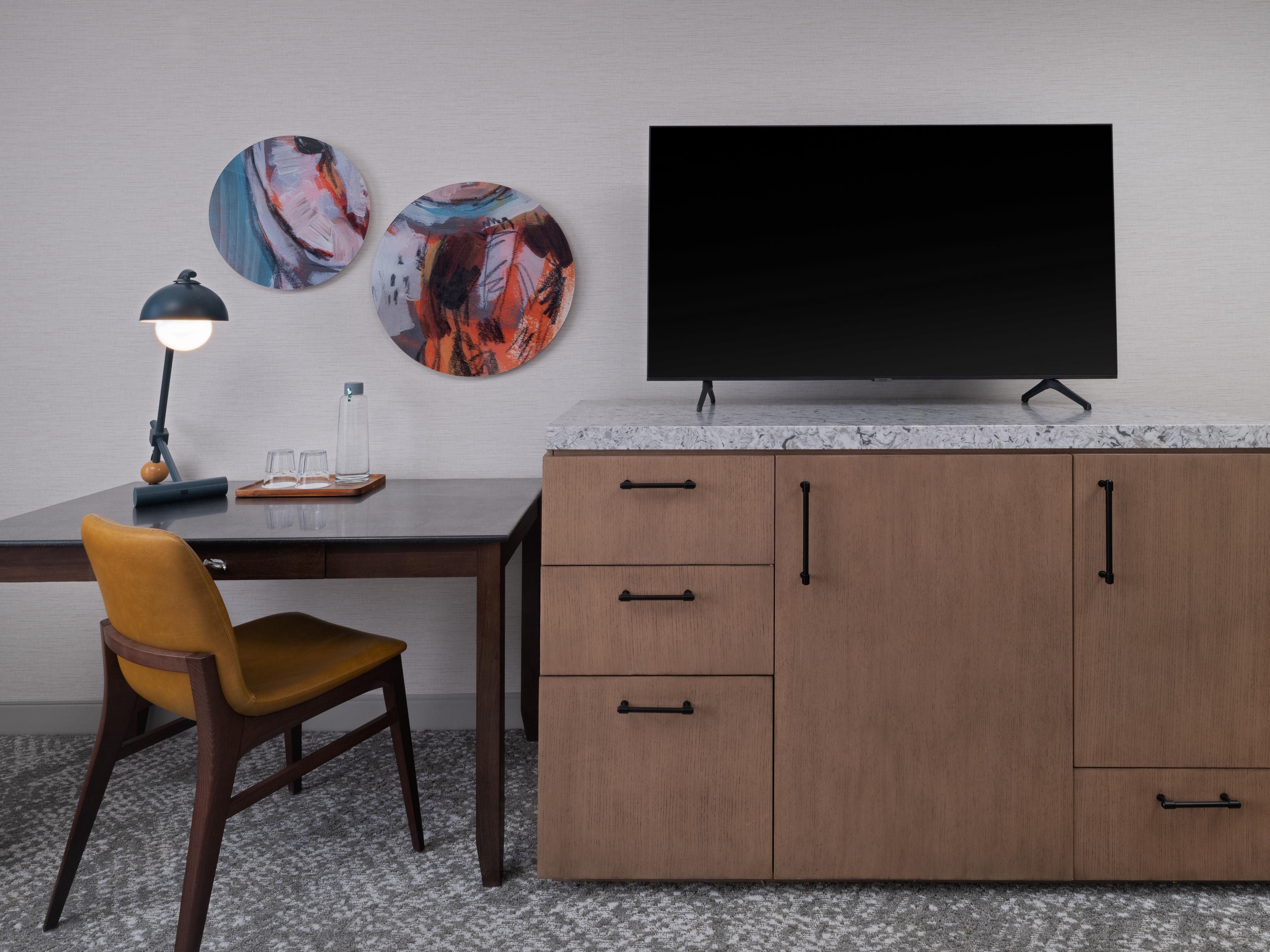Hotel room with a television