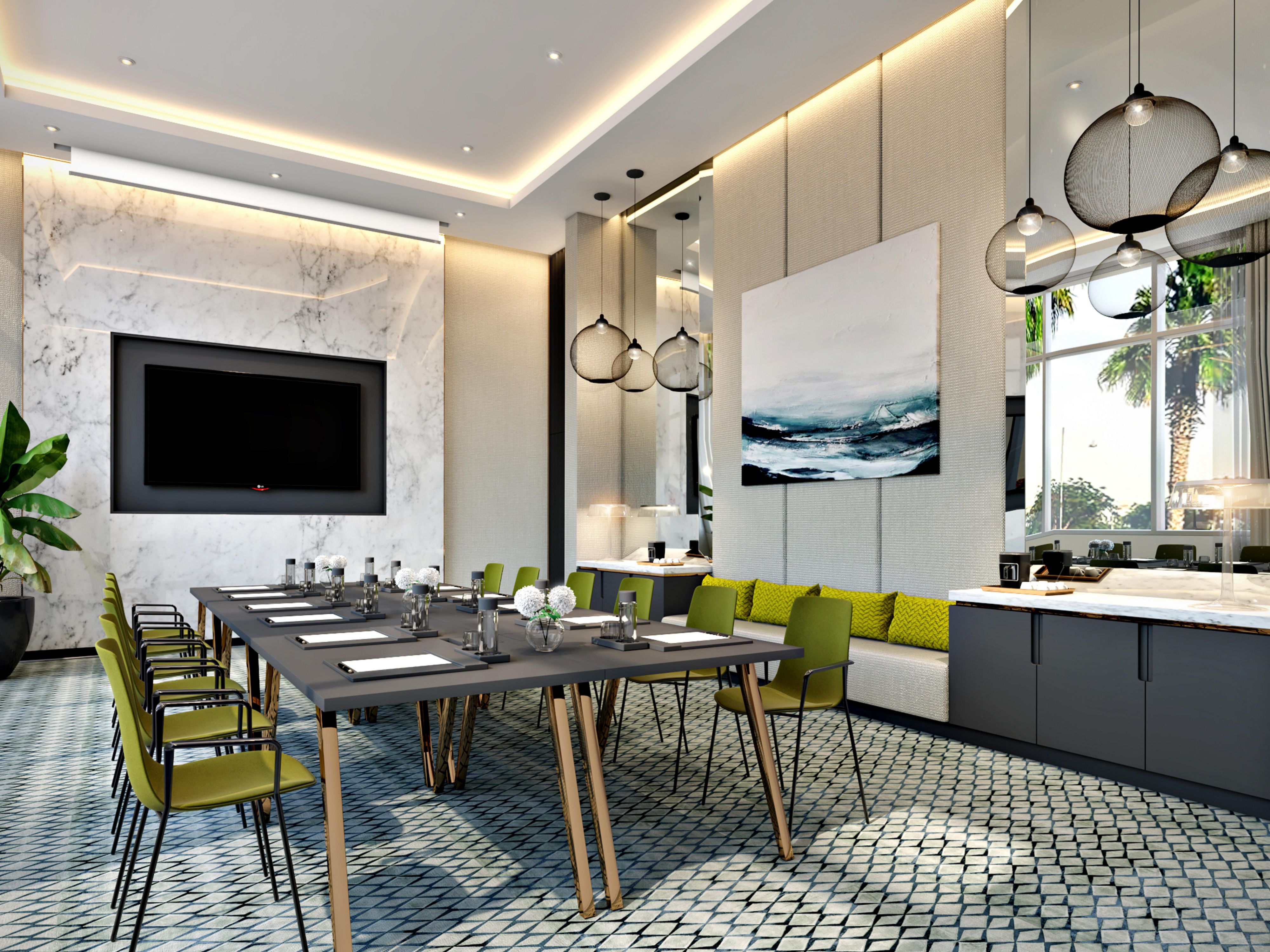 خطط للتجمعات المثمرة في ثلاث غرف اجتماعات حديثة، تمتلئ كل منها بضوء النهار الطبيعي وإطلالات عبر حي الموج. يتميز كل اجتماع بتقنية متقدمة وتخطيطات مرنة ودعم متخصص في التخطيط للمناسبات ، حيث يتدفق كل اجتماع بسلاسة من الإعداد إلى النجاح.