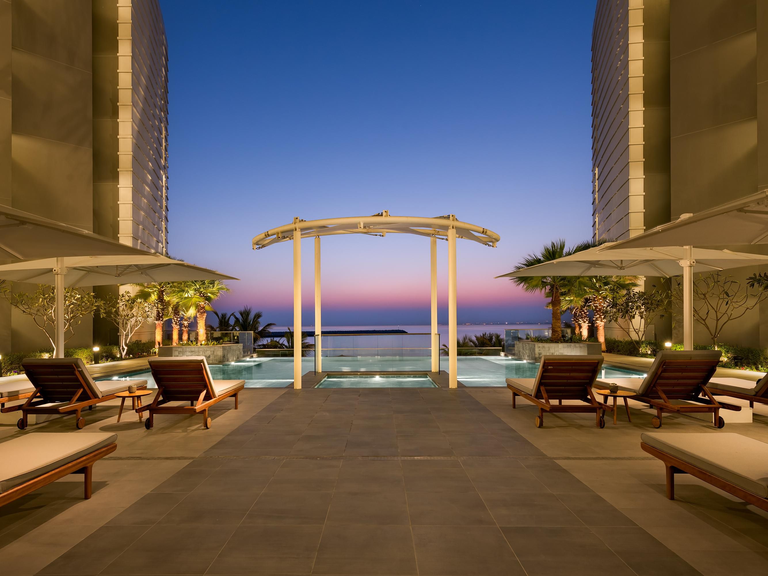 Infinity pool with open view overlooking the Gulf of Oman