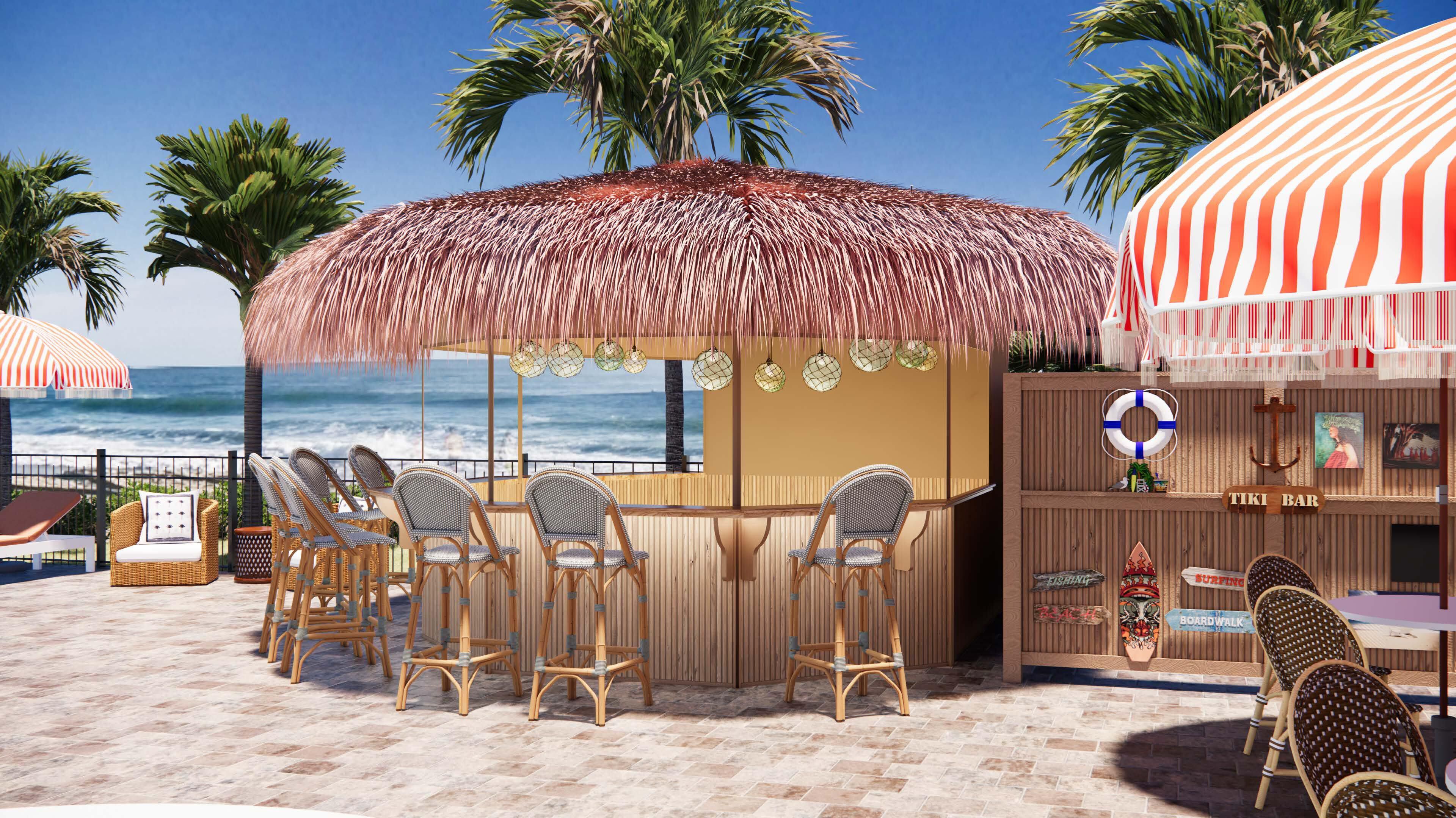 Tiki bar with ocean views at voco The Shelby - Myrtle Beach.