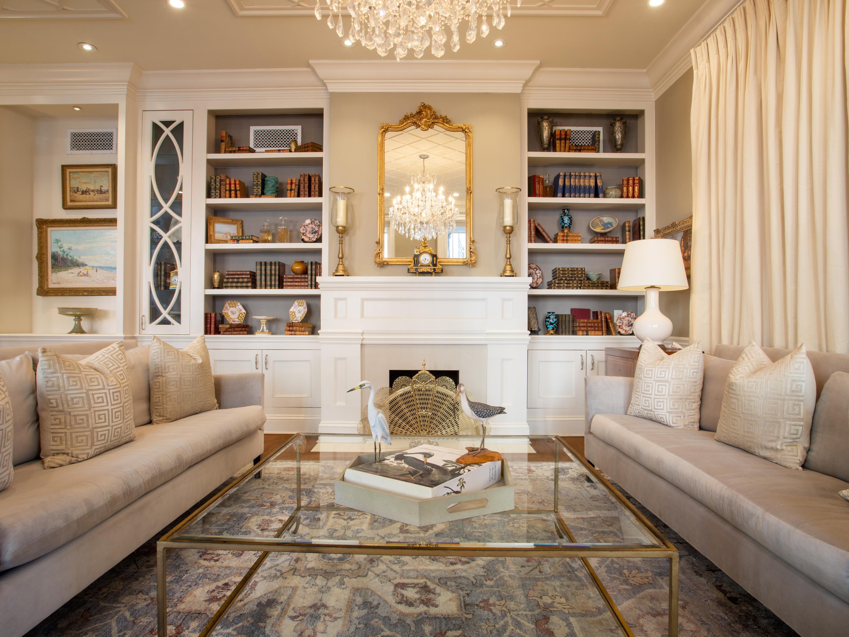 Elegant lobby with bookshelves
