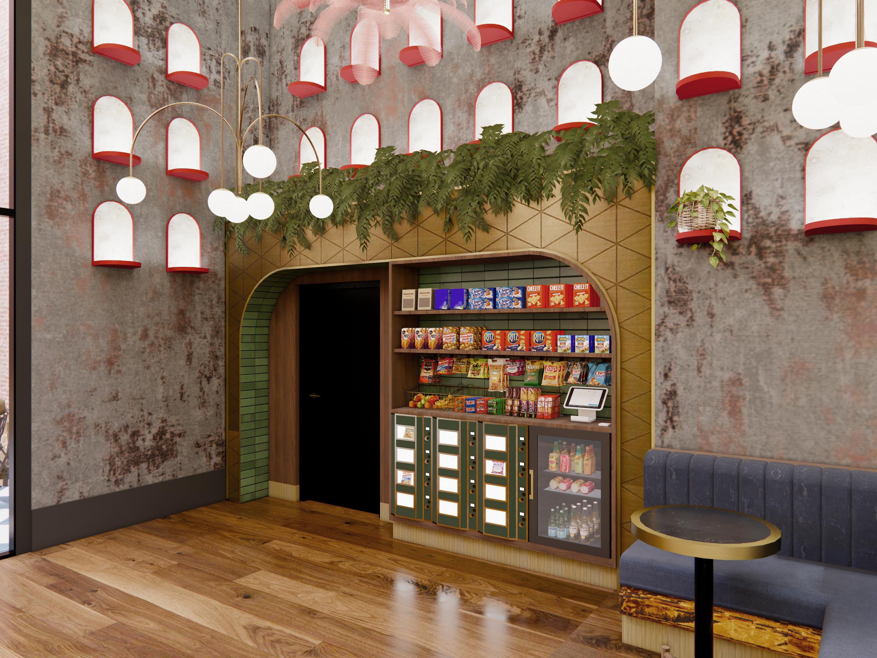 Grab and go marketplace with snacks and drinks.