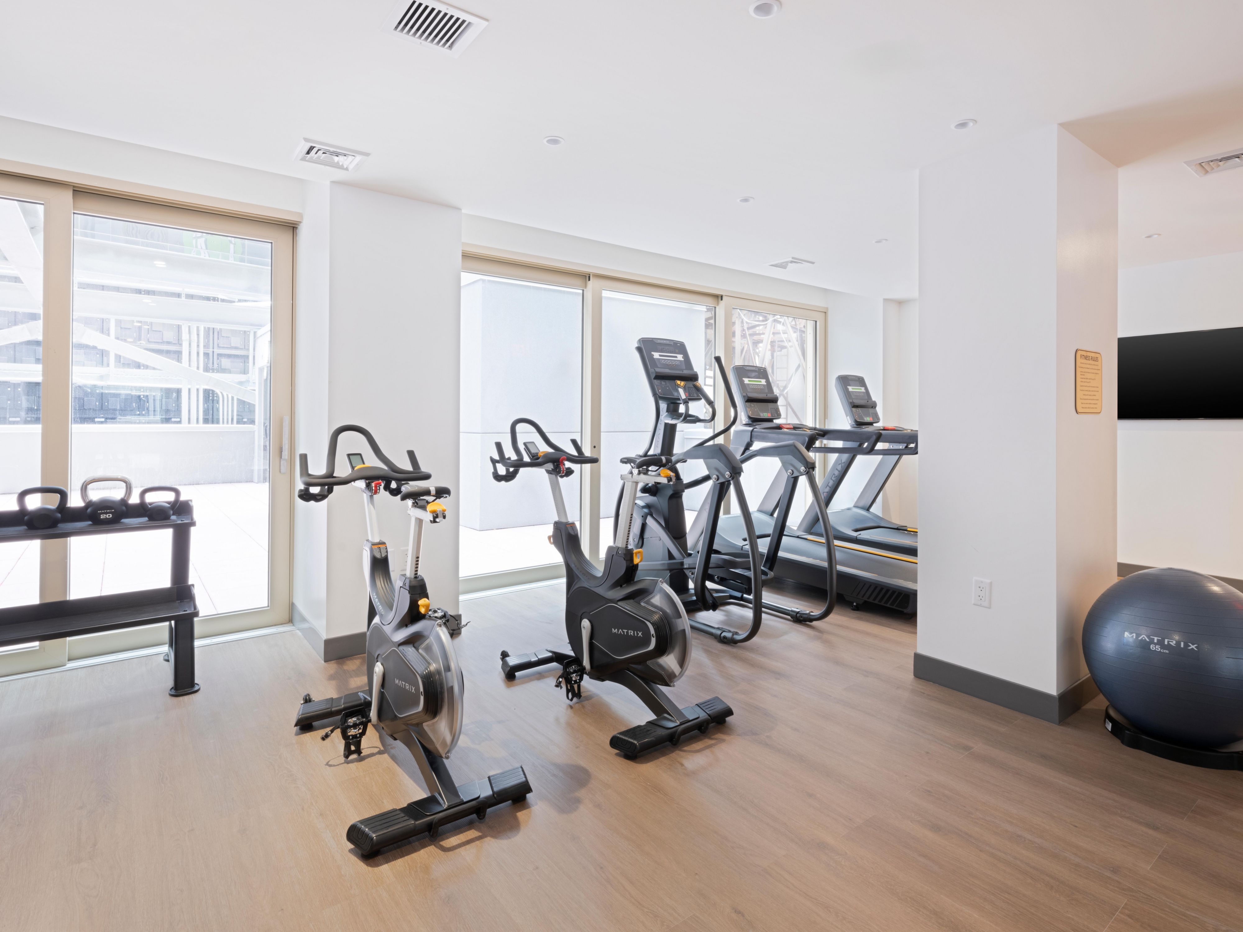 Bright, well-appointed gym space to keep up your routine.