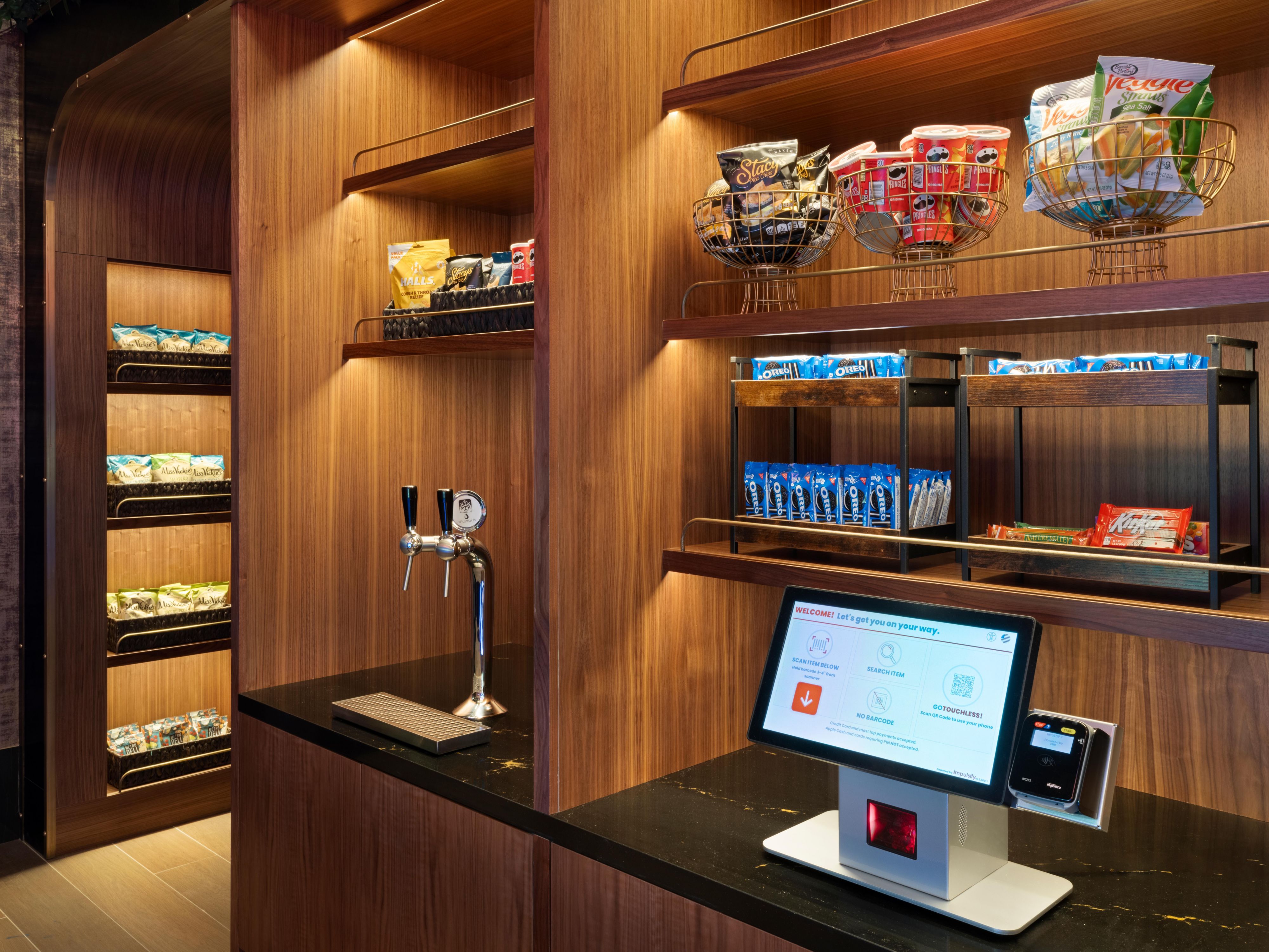 Grab and go marketplace with snacks and drinks.