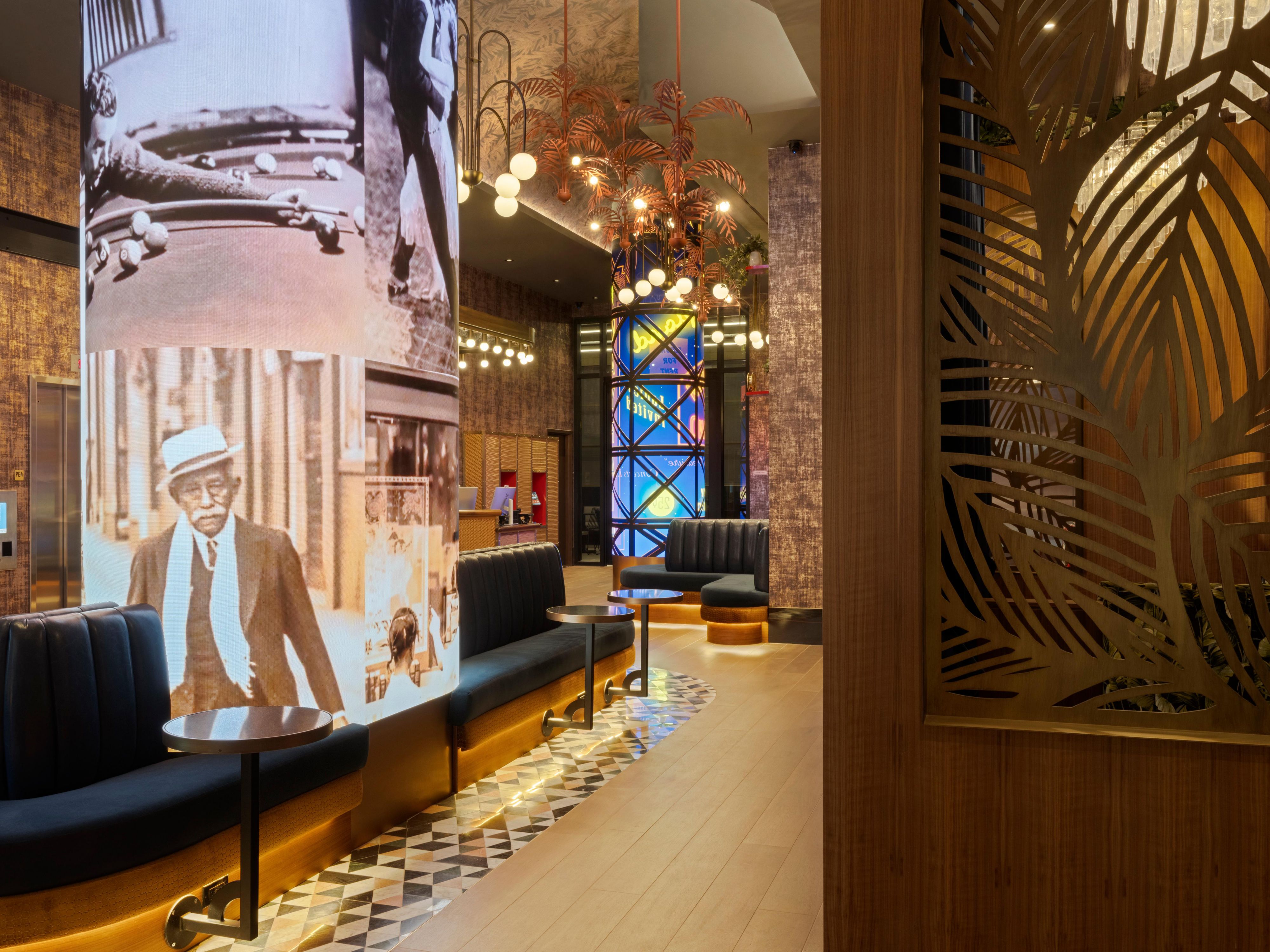 Meet and mingle in a stylish lounge just steps from Times Square.