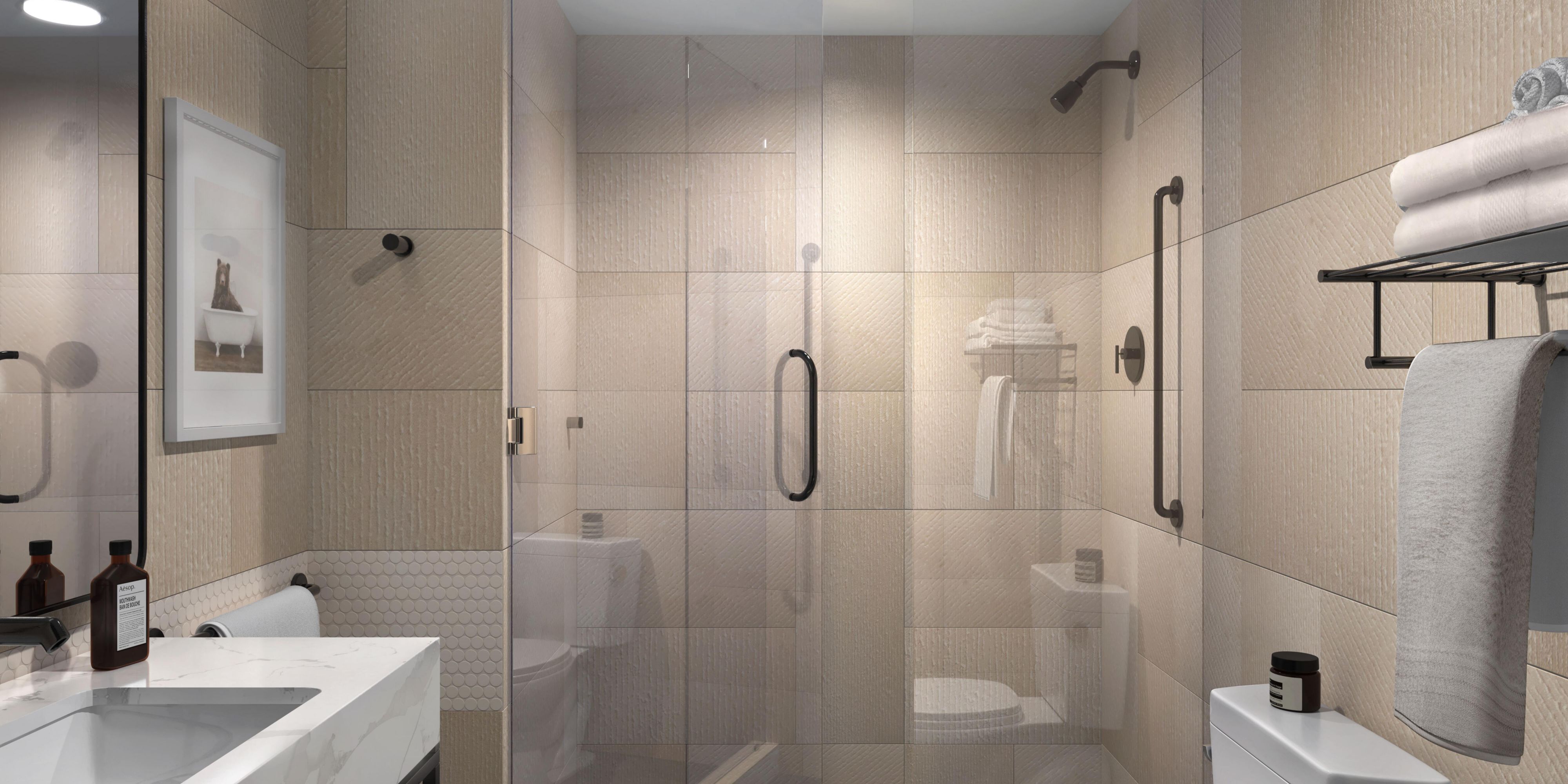 New, modern guest bathroom at NYC hotel near Times Square